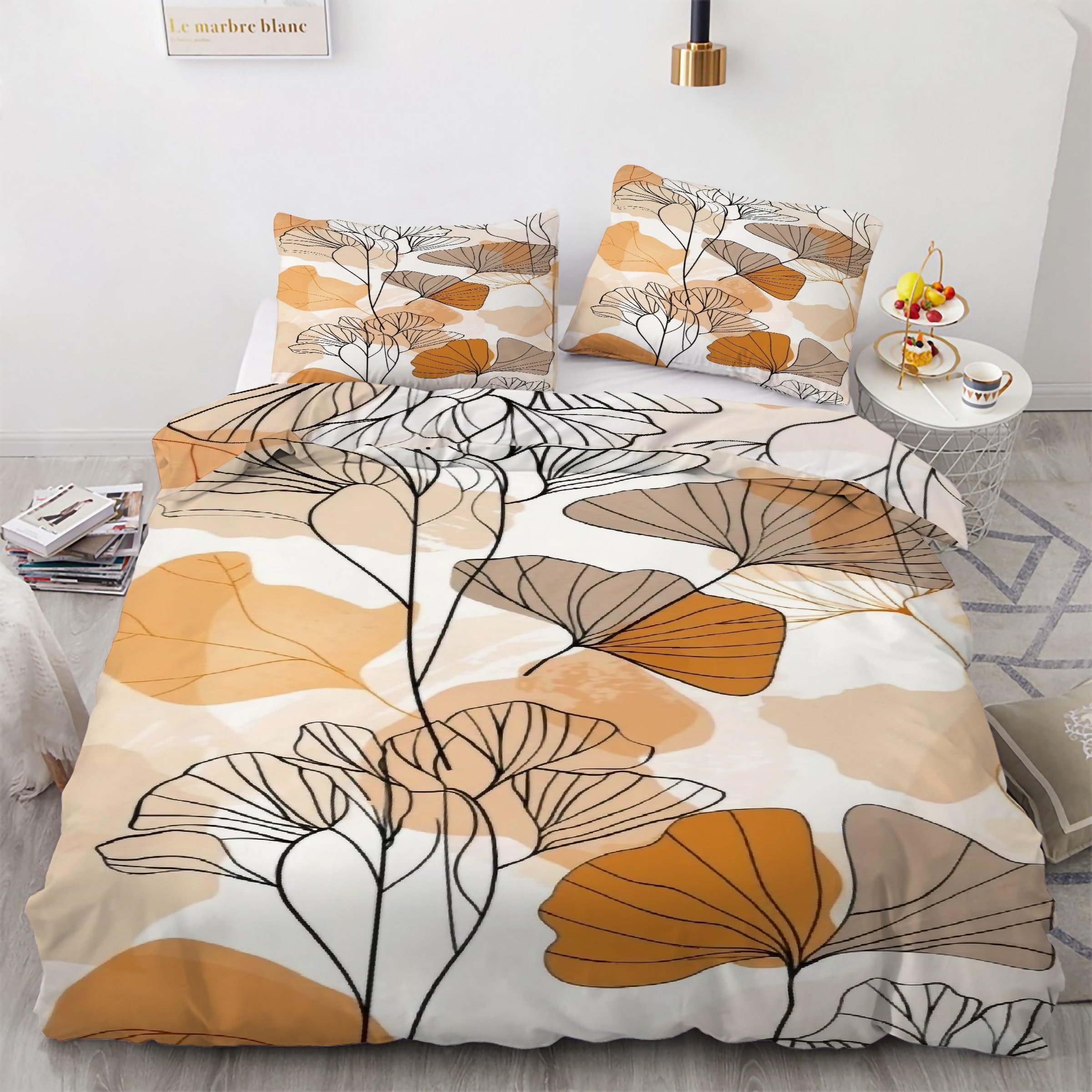 Housse de couette ginkgo biloba en microfibre douce finis les plis au lit