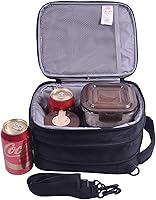 Vista 7 de MIER Lonchera aislada con 2 compartimentos y paquete de almuerzo expandible para hombres y mujeres, color negro