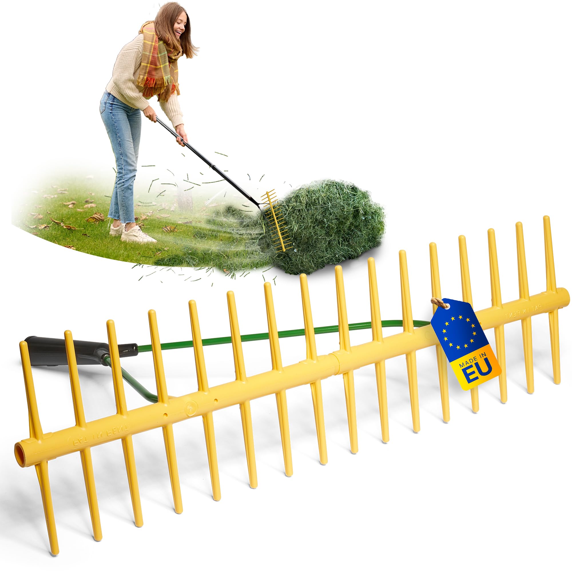 Novatool Juego de 2 cabezales de rastrillo de jardín con borde de extracción y 16 dientes, ancho de trabajo de 64,5 cm, rastrillo de plástico y metal, recogehojas para jardín, rastrillo de césped