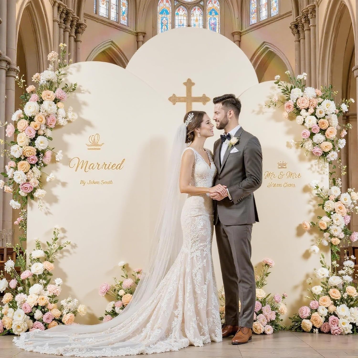 Beige Wedding Arch Cover (7.2FT, 6.6FT, 6FT) Set of 3 Arch Covers Stretchy Backdrop Spandex Fitted Chiara Backdrop Stands Cover for Birthday Party Baby Shower Wedding Arch Stand Decoration