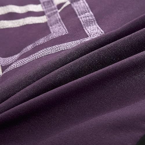 Miniatura 4 de Chezmoi Collection Arden - Juego de edredón moderno de 7 piezas con diseño de rayas plisadas bordadas en zigzag (tamaño matrimonial, morado, negro,