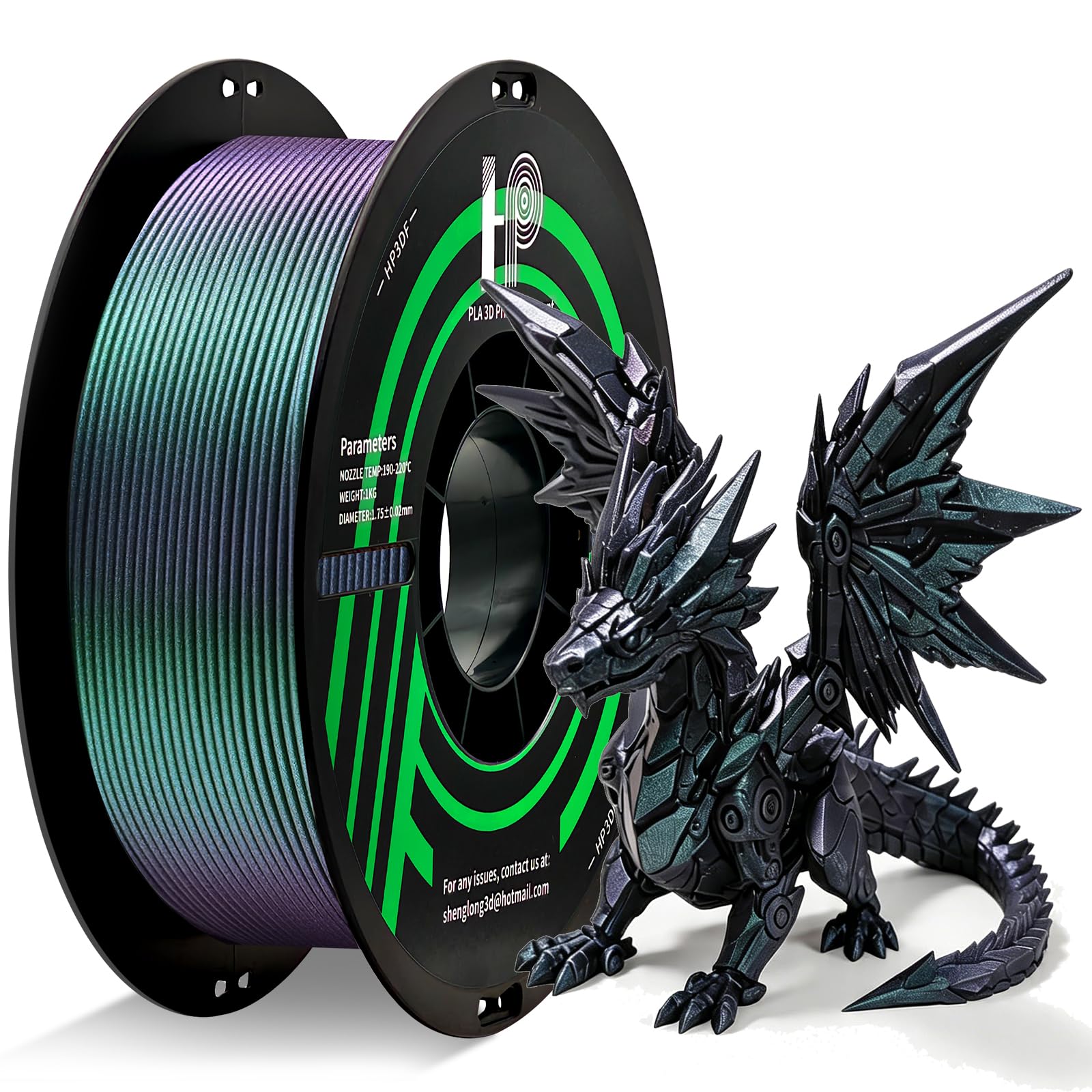 HP3DF 3D Printer Filament, Color Changeable PLA Filament 1.75mm, Changes Color with Light and Angle, Dimensional Accuracy+/-0.02mm, 1KG Spool (2.2 lbs), Fit Most FDM Printer(Shadow Green)