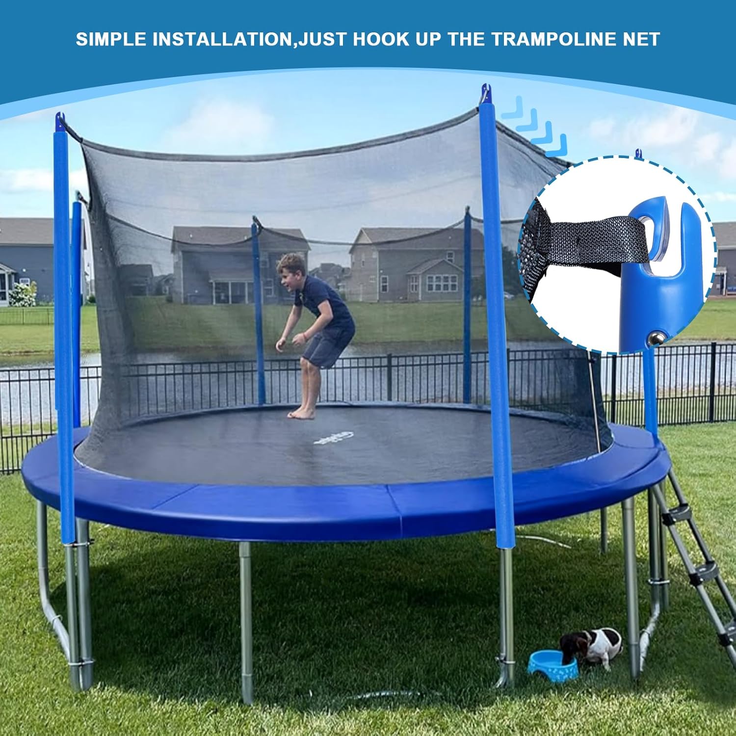 Wadoy Trampoline Poles Replacement Enclosure Poles Kit Universal Fits 6 Straight Poles Round Frame with Clamp and Hardware for 12Ft, 13Ft, 14Ft, 15Ft, 16 Ft Trampolines