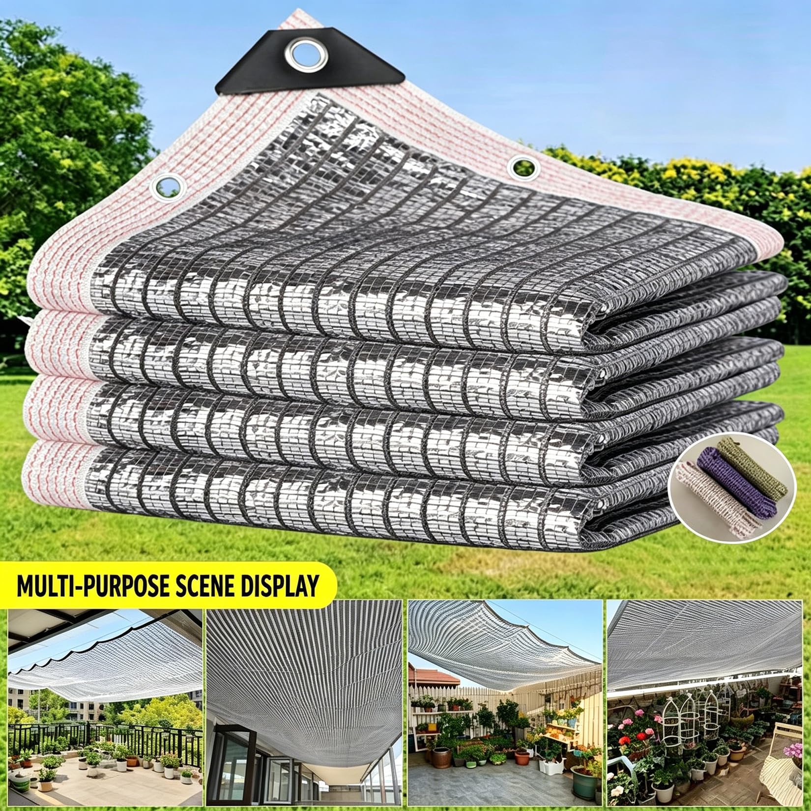 Toile Ombrage Aluminisée 99% UV Réfléchissante HDPE 4 Saisons Jardin | 5x6m Filet d'ombrage anti UV Toile pare-soleil Protection solaire extérieure pour balcon appartement potager plantes