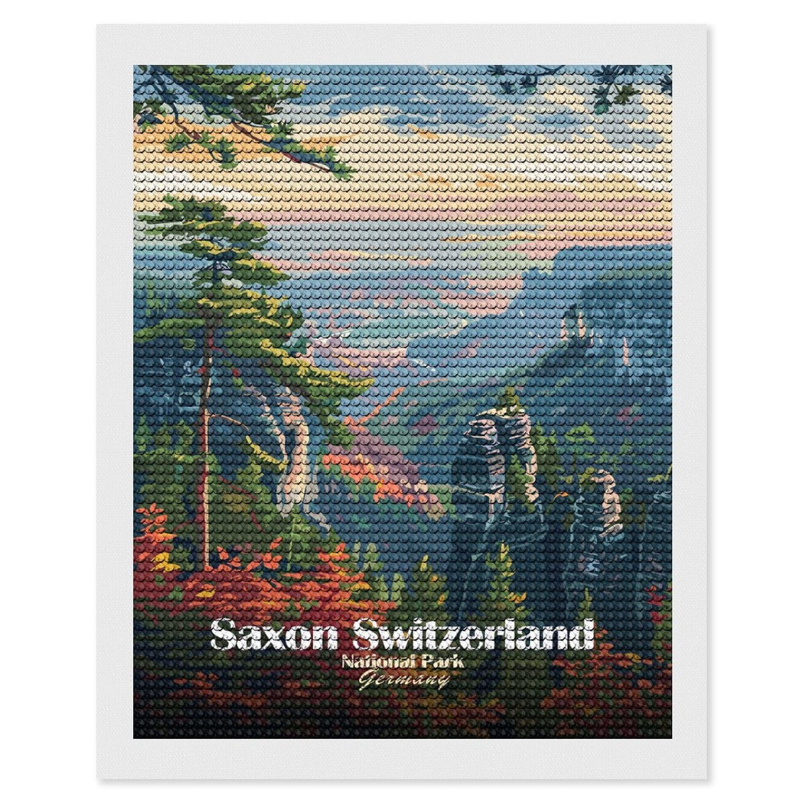 Junmoney Saxon Switzerland National Park Diamond Painting Canvas Kit 16"x20", Adhesive Canvas, Living Room Decor, Farmhouse Decor, Winter Craft