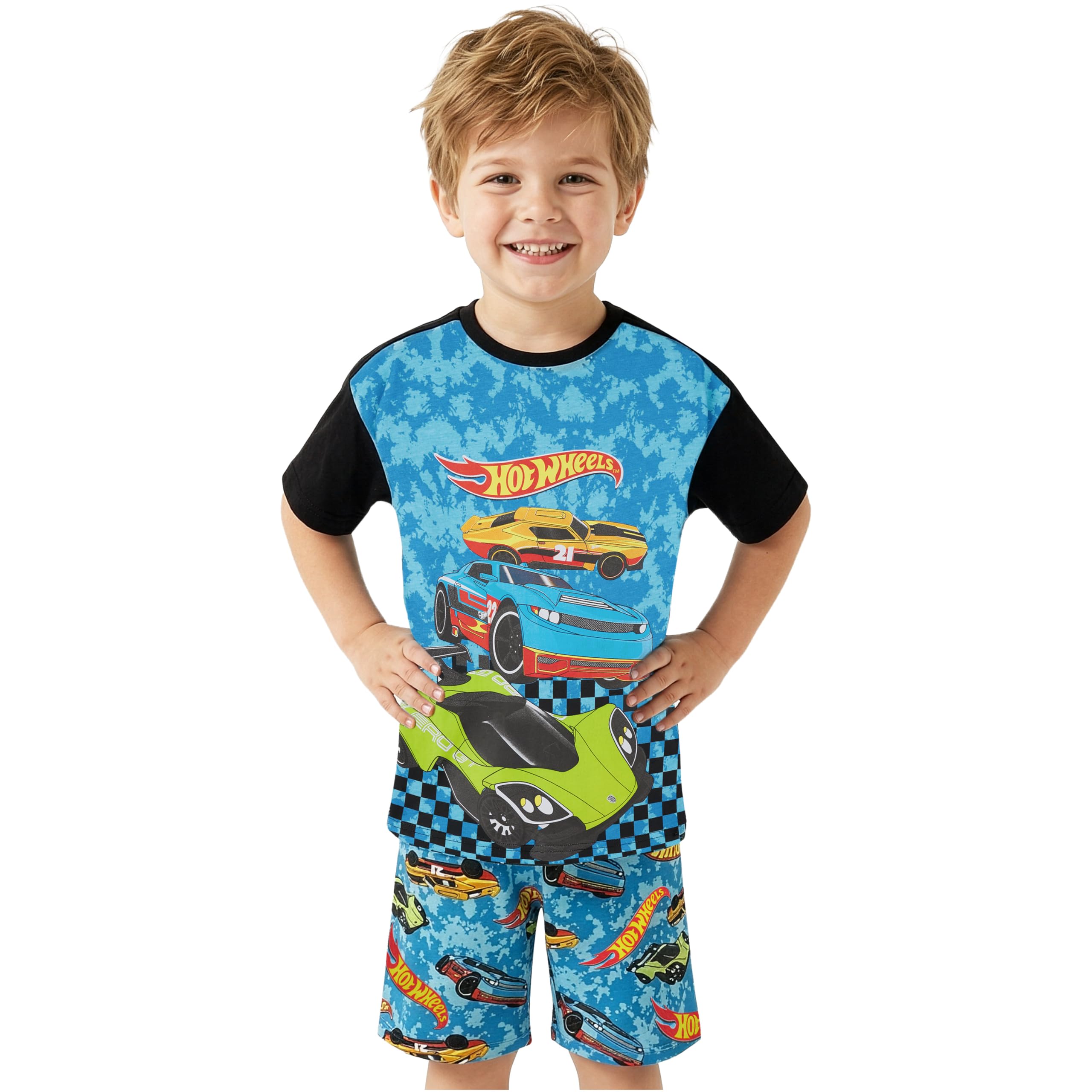 Get Trend Hot Wheels Pijama Niño 2-6 Años, Conjunto Verano Niño de Pijama Corto de Algodón, Camiseta Manga Corta y Shorts, Ropa de Dormir, Regalo para Gamer
