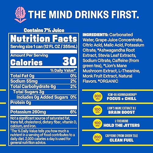 Miniatura 2 de GYM WEED Adaptogen Power Drink, paquete variado 1  (paquete de 12)  Adaptógenos + cafeína con cero azúcar  Ashwagandha, melena de león, L-teanina y