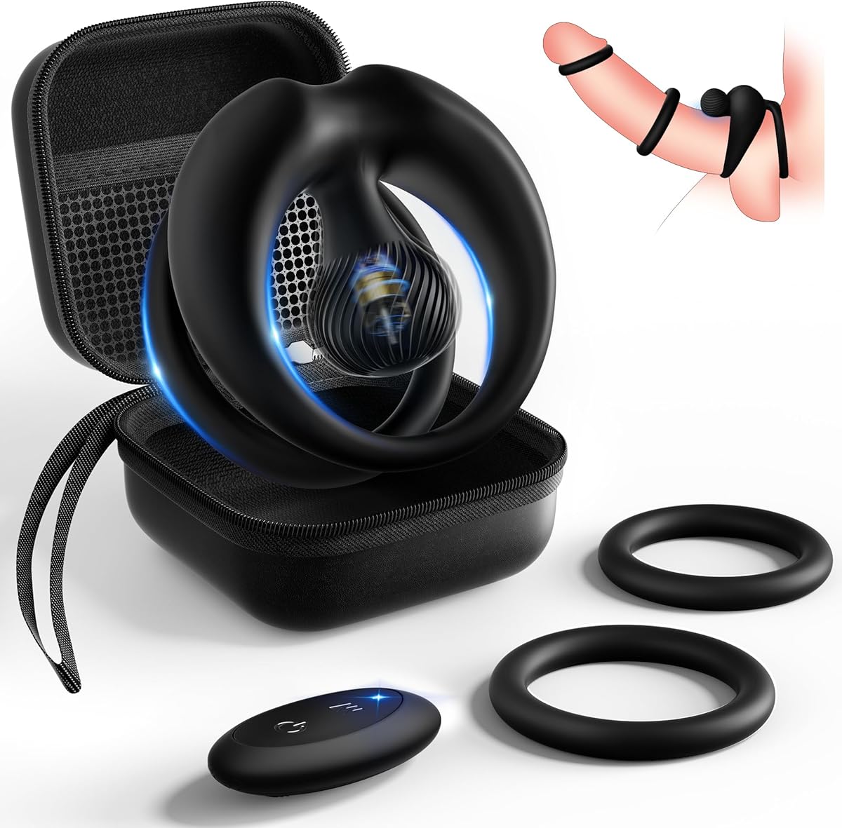 Vibrating Cock Ring Set for Men - Silicone Adjustable Penis Ring with 3 Sizes, Remote Control Penis Vibrator with Clitoral Stimulator for Him and Her, Couples Sex Toys for Enhanced Intimacy