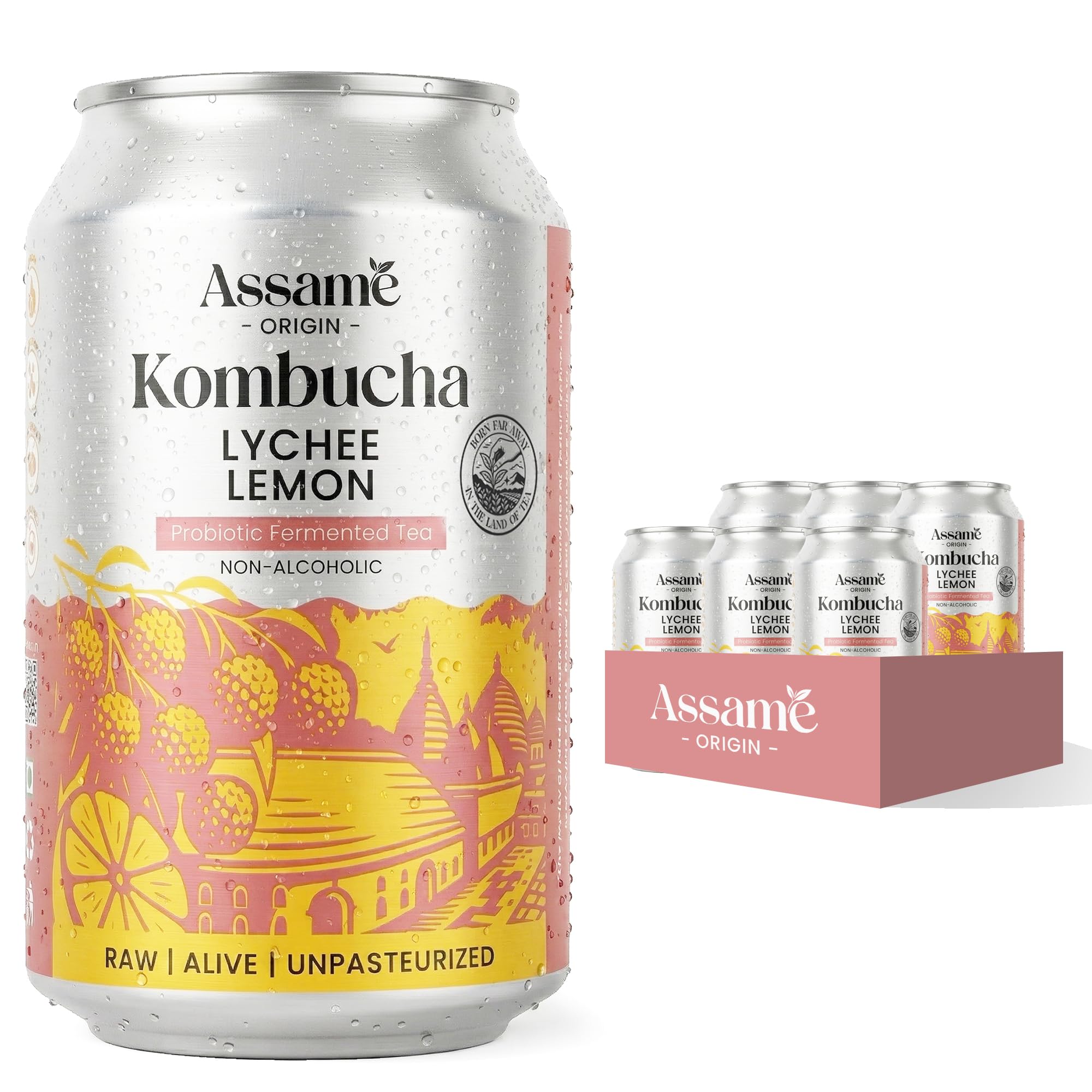 Assamé Lychee Lemon Kombucha | Sparkling Probiotic Drink | Raw
