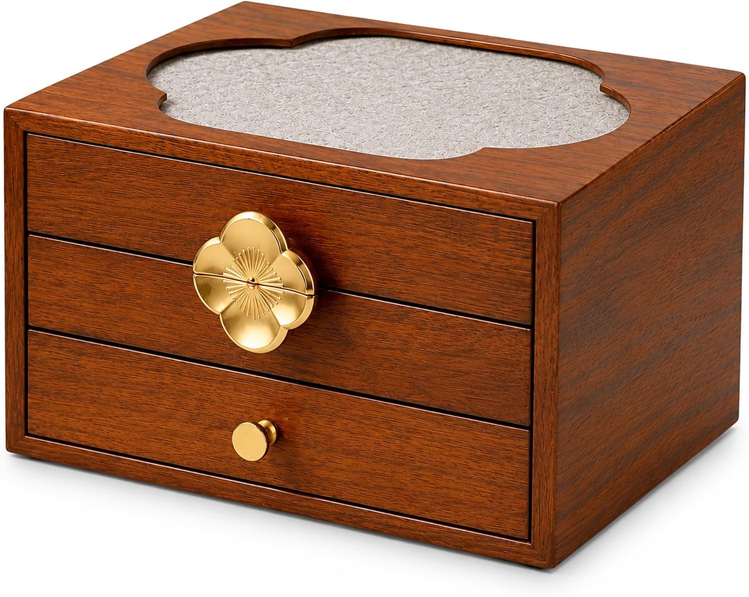 Black Walnut Jewelry Box for Women, 3-Drawer Necklace Ring Organizer Case