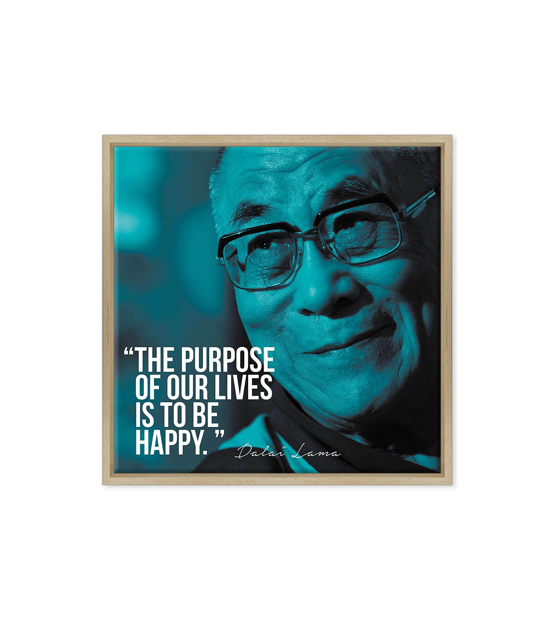 Toile canvas citation bonheur Dalai Lama cadre bois chaleureux