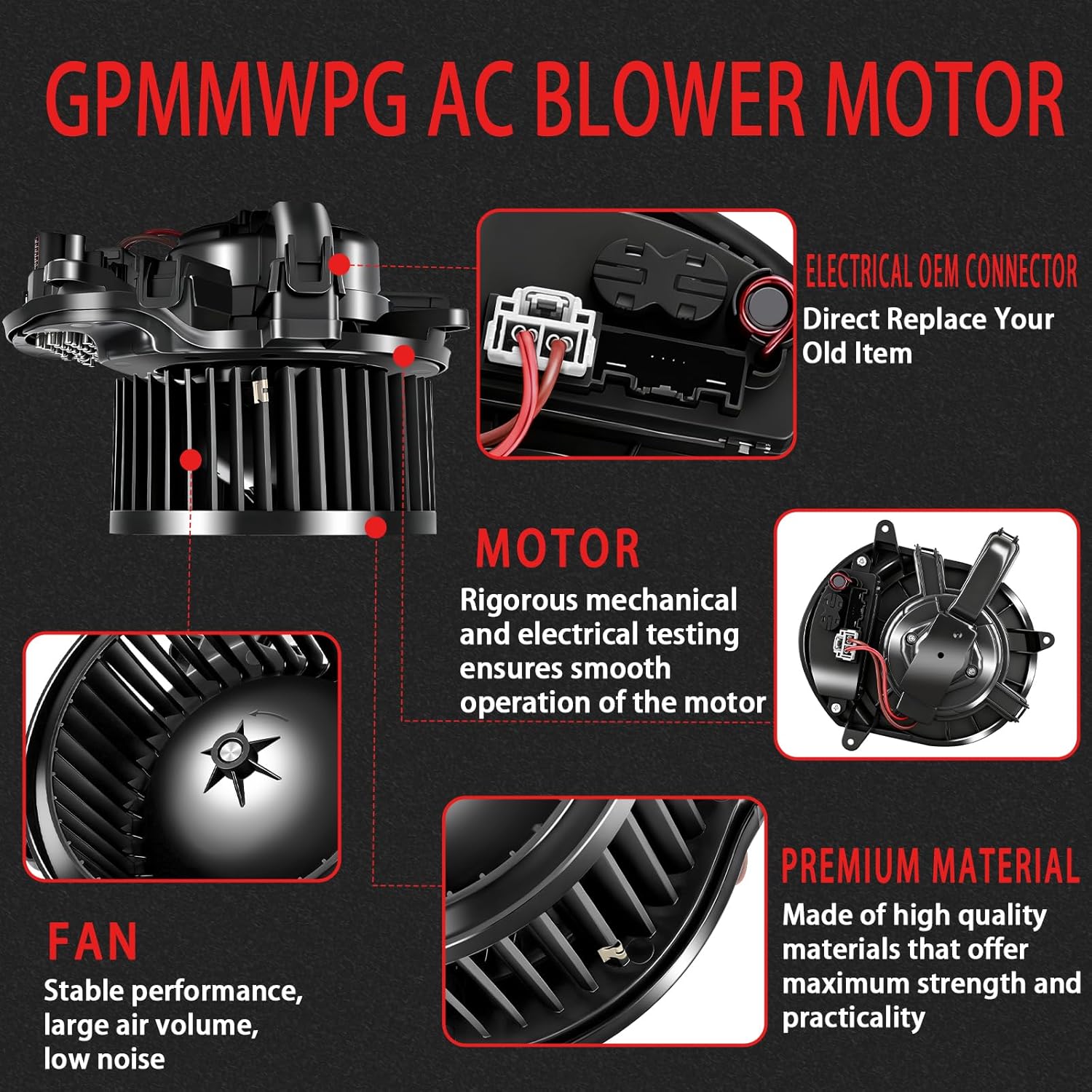 AC Blower Motor Fan 84861776 HVAC Heater Blower Motor Compatible with Chevrolet for Silverado 1500 2019-2024, for Silverado 2500HD 3500HD 2020-2024, for GMC for Sierra 1500 2500HD 3500HD