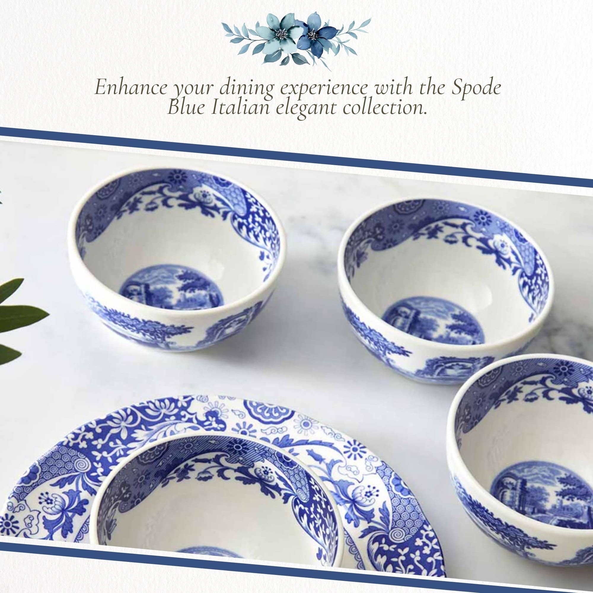 Spode Blaues italienisches Dip-Schüssel-Set mit 10,2 - 10,2 cm großen Porzellanschalen mit orientalischem Design, spülmaschinen- und mikrowellengeeignet, Geschirr für Dip, Beilagen, Vorspeisen