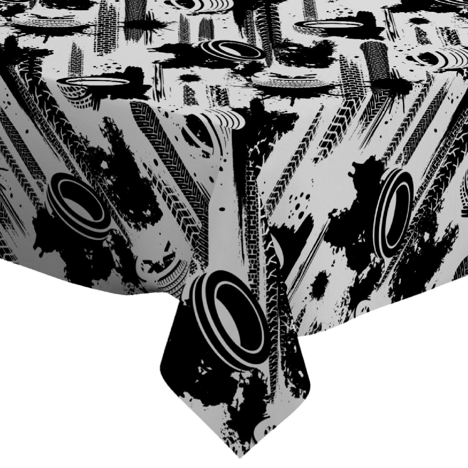 Rectangle Decorative Tablecloth [Size: 52 x 70 inch], Washable and Reusable Table Cloth Cover for Indoor and Outdoor ( Automobile Motorcycle Tire Tracks )