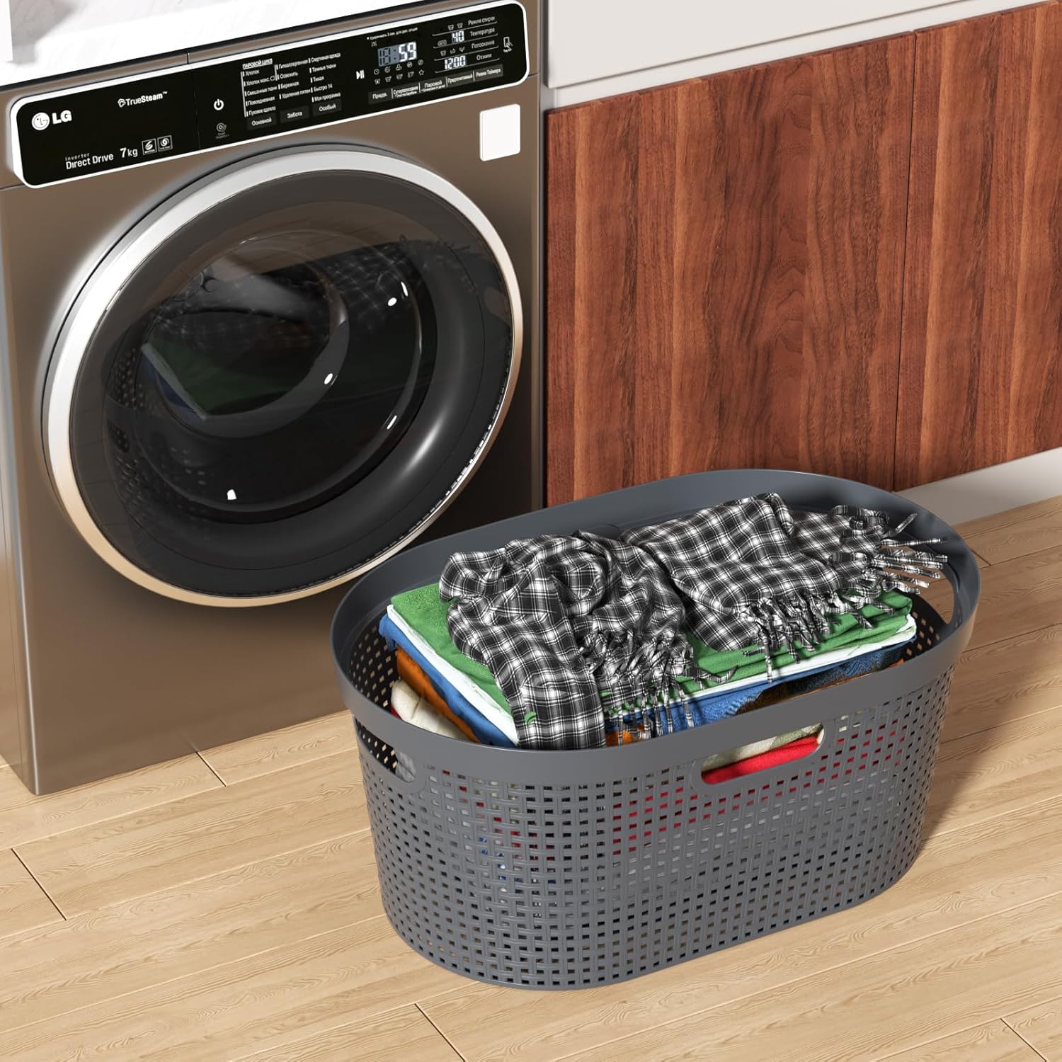 40 L Large Plastic Laundry Basket with Handles, 4 Pack Plastic Clothes Laundry Basket, 22.44" L x 14.96" W x 10.31" H, Gray