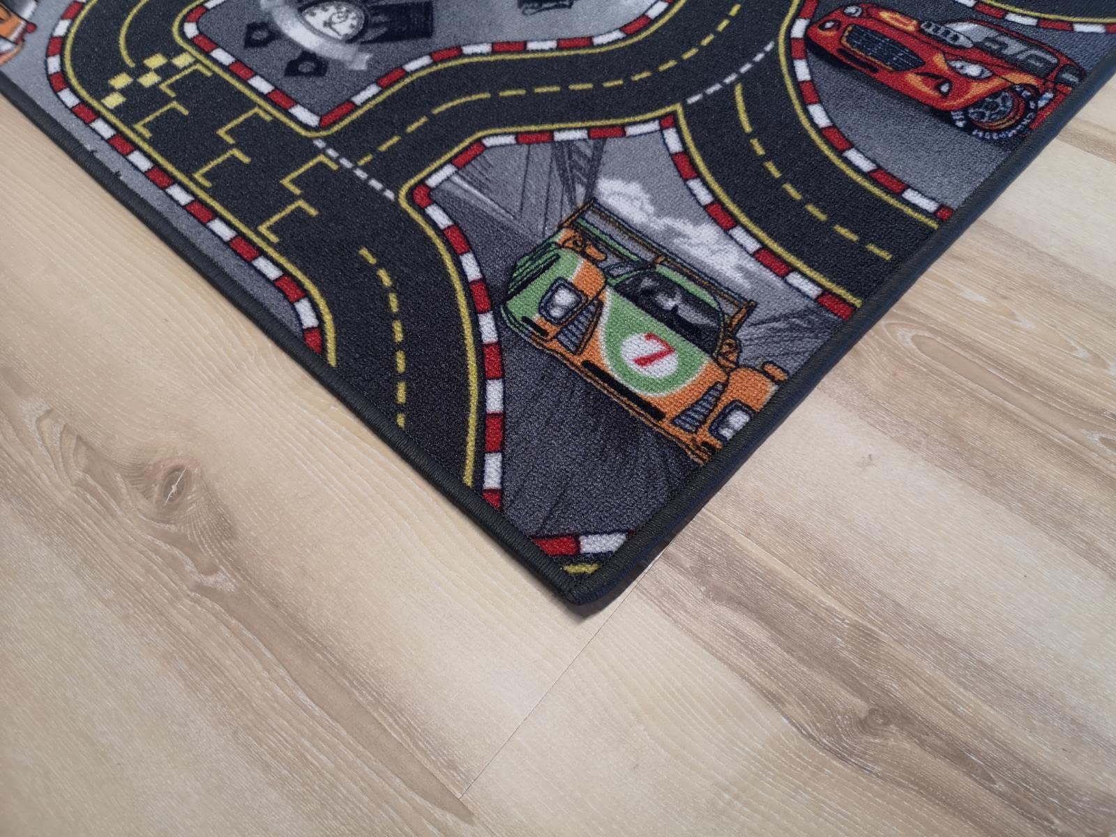 Kinderteppich Straßenteppich Racing Auto grau anthrazit Rennstrecke Spielteppich (200 x 400 cm)