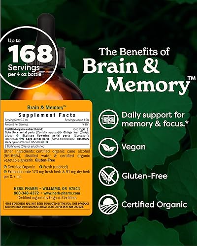 Miniatura 2 de Herb Pharm Fórmula de hierbas líquida para cerebro y memoria con ginkgo para memoria y concentración 4 onzas líquidas