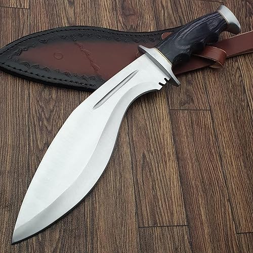 Miniatura 4 de WARIVO Cuchillo Kukri D2 hecho a mano de 15 pulgadas, machete de espiga completa de hoja fija para sobrevivir, limpiar arbustos, trabajo en el