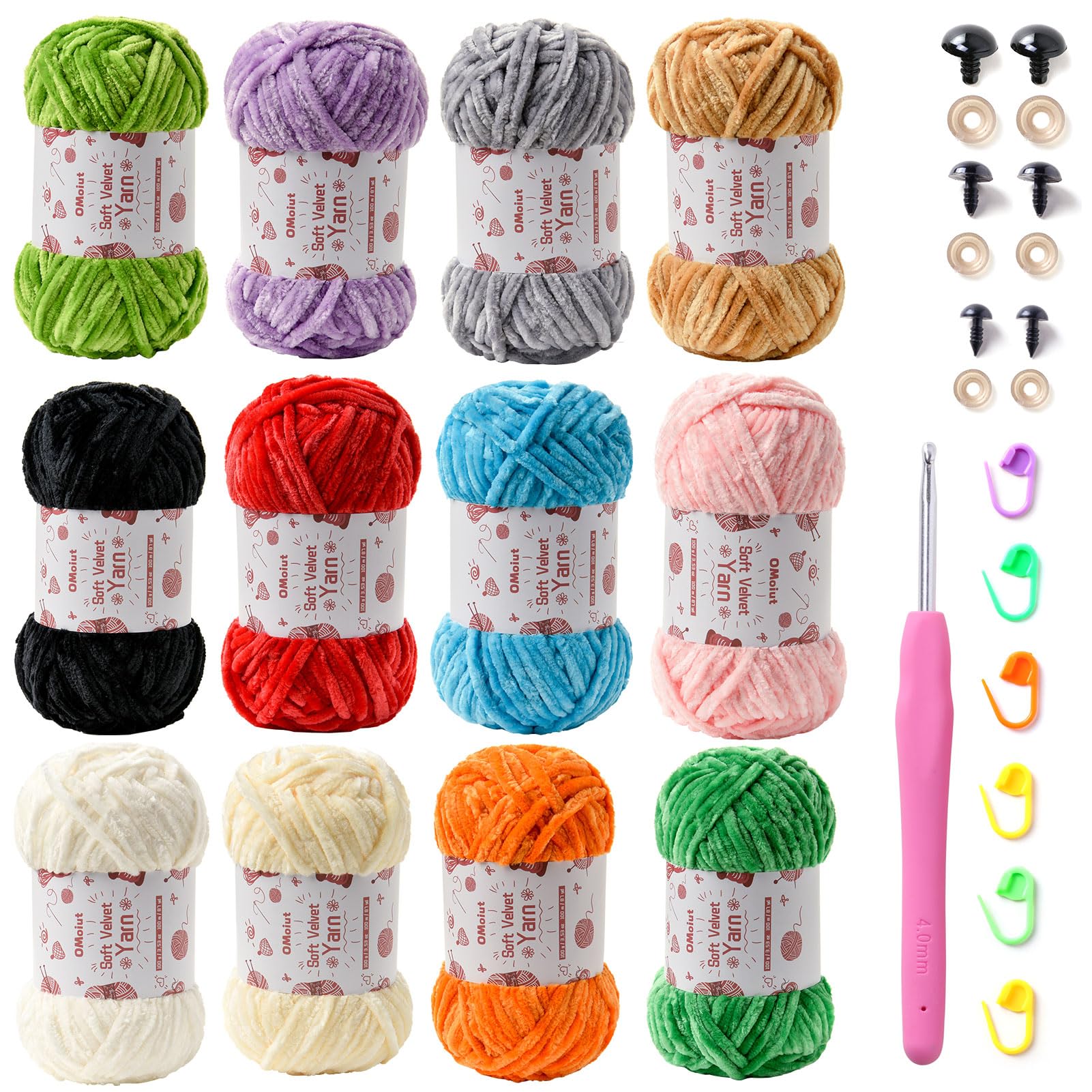 12 Pack Chenille Chunky Yarn Baby Yarn for Crocheting Soft White red  Green Pink Yellow Blue Velvet Yarn Crochet Blanket Amigurumi Yarns Pack