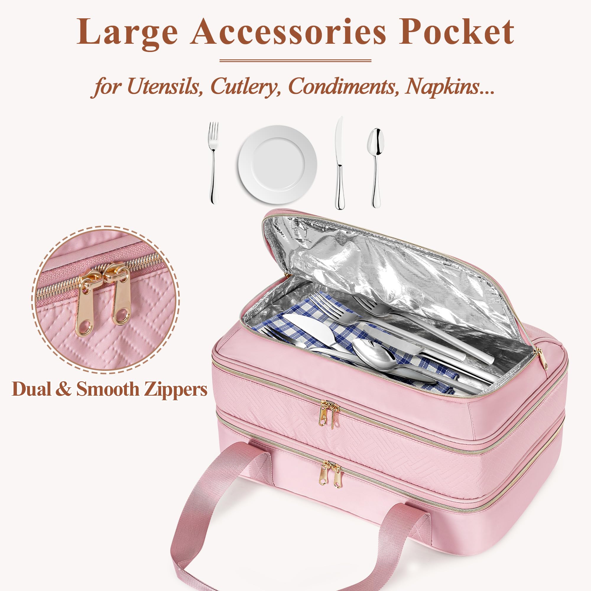 Trasportatore di casseruola isolato per alimenti caldi o freddi, borsa per bagagli per lasagne | Borsa termica per scaldavivande a due piani adatta a pirofile da 22,9 x 33 cm, borsa termica per picnic