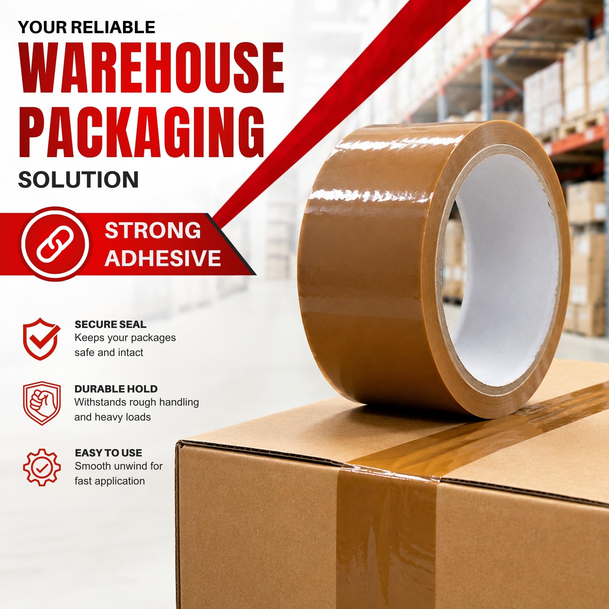 JeeJaan® 36 rotoli di nastro marrone per scatole di imballaggio, 48 mm x 66 m, nastro per pacchi resistente per sigillare cartoni, nastro da imballaggio resistente per traslochi, spedizioni, uffici