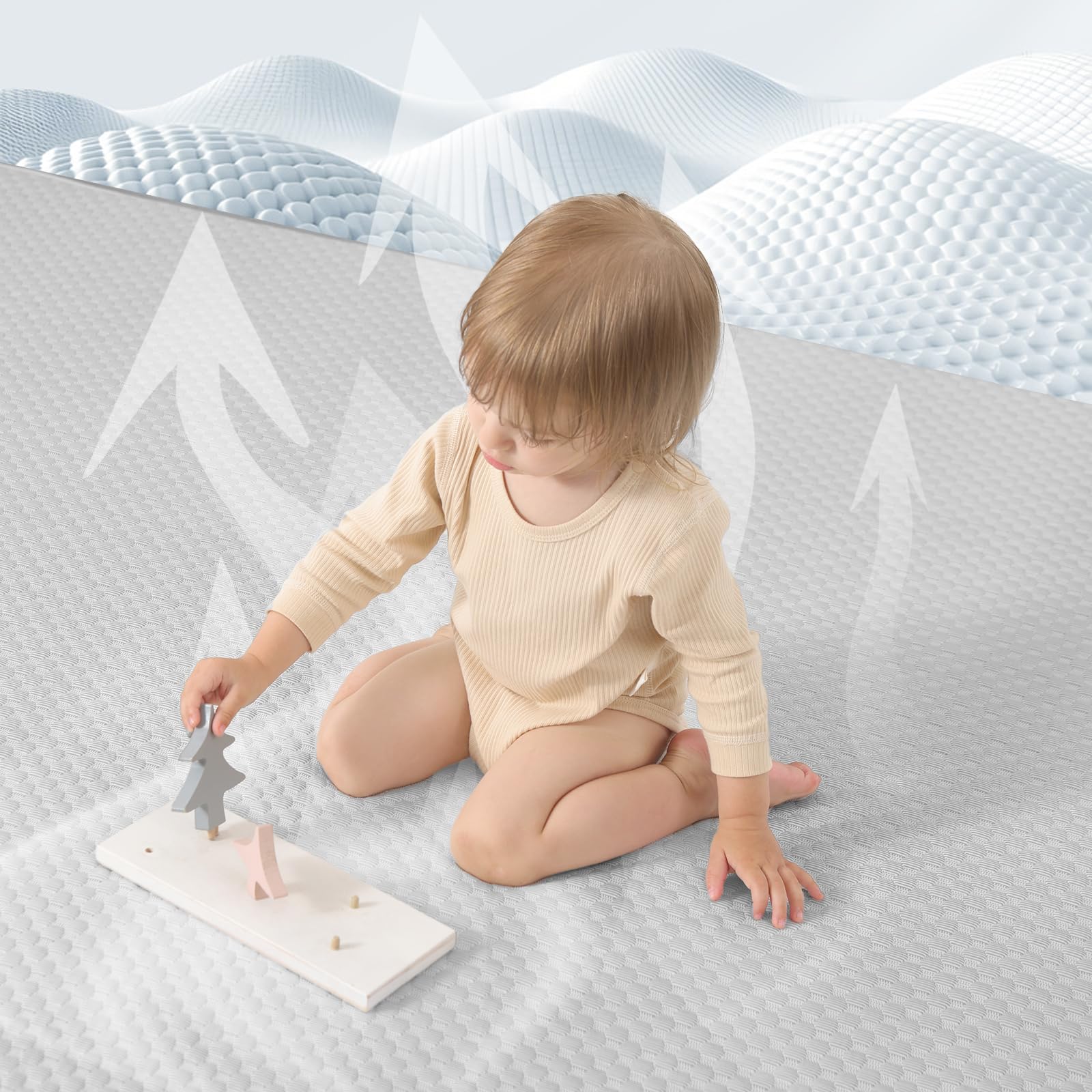 Huloo Sleep Baby Play Mat for Floor 1.3 Thick Memory Foam Cooling Breathable Floor Tummy Time Mat, Soft & Breathable, Non-Slip Rectangular for Toddlers' Playtime & Rest(Grey,79