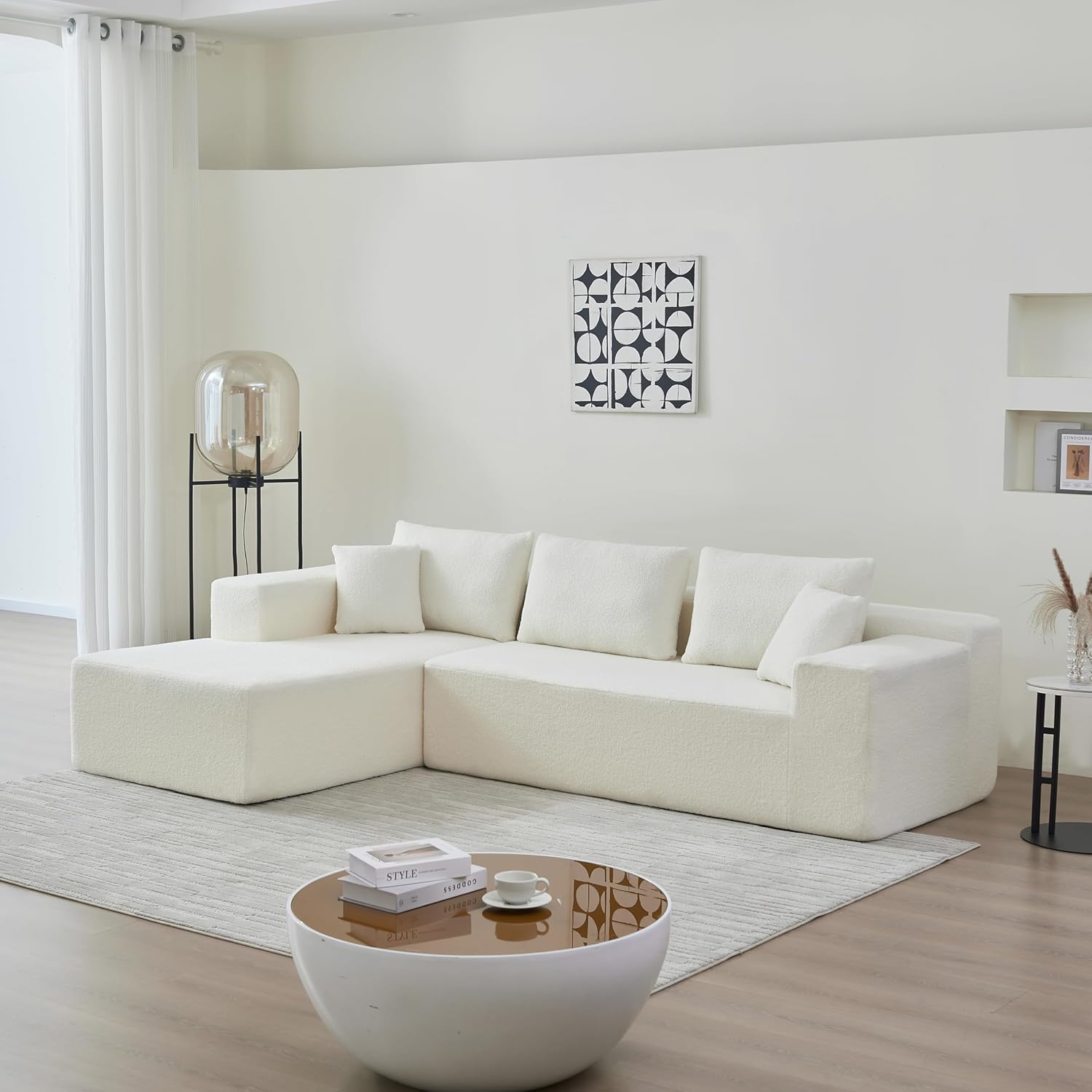 Extrasleep Luxury Sectional Couches for Living Room, L-Shaped Comfy Deep-Seat Cloud Sofa with Recliner, 105.5" No Assembly Lambswool Modern boneless couch, Soft and Comfy 5-Seater Modular Sofa (Beige)