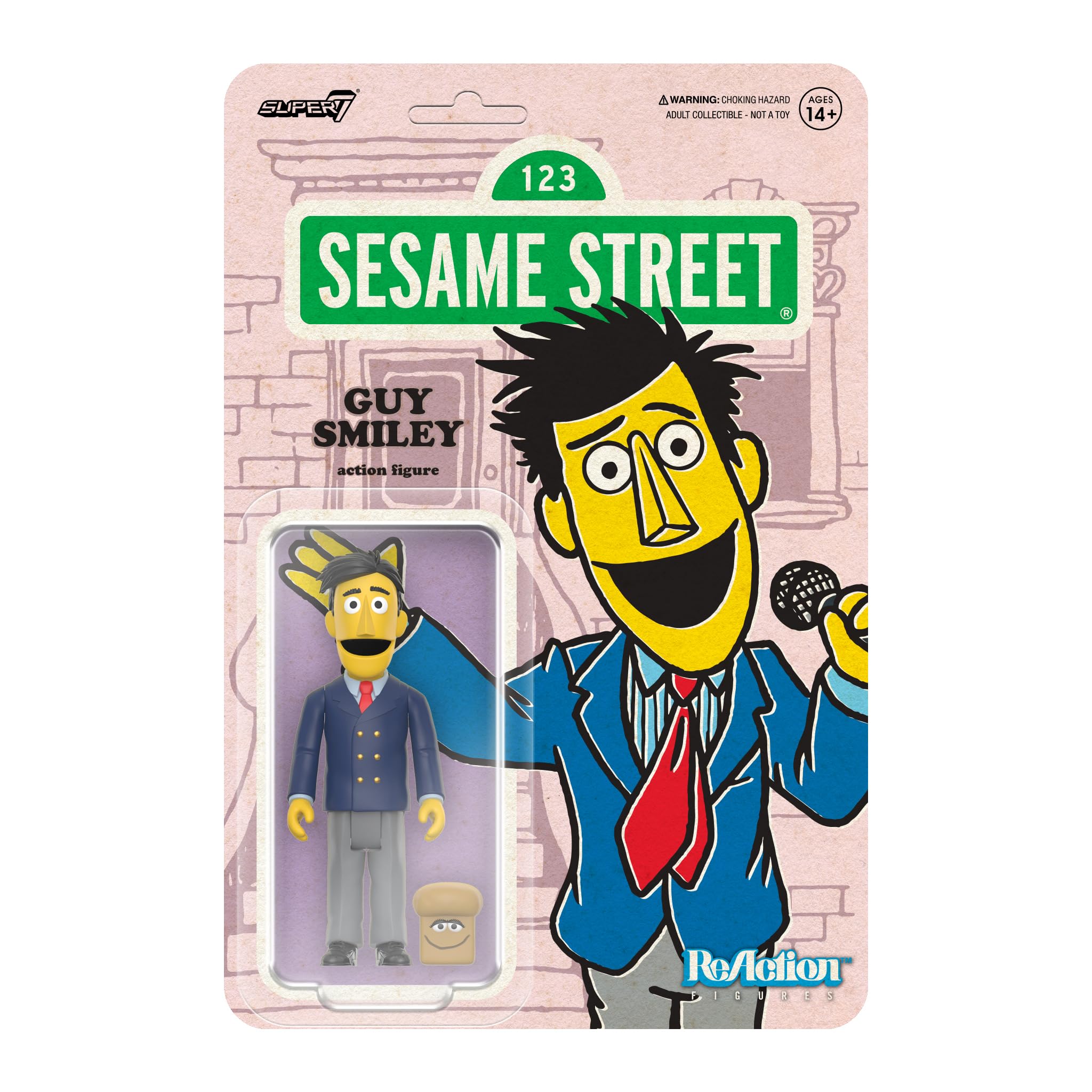 Super7 Reaction Sesame Street Guy Smiley - 3.75" Sesame Street Action Figure with Accessories Collectibles and Retro Toys