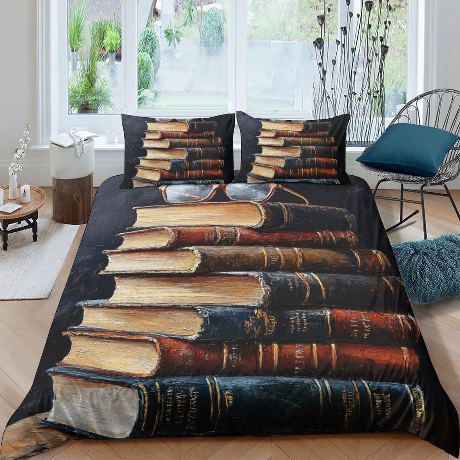 Ctjqhvkz Style-6 3D Printed Vintage Book Stack Fitted Sheet Microfiber Soft Bedroom Decor Retro Library Bed Cover Single（135X200cm）