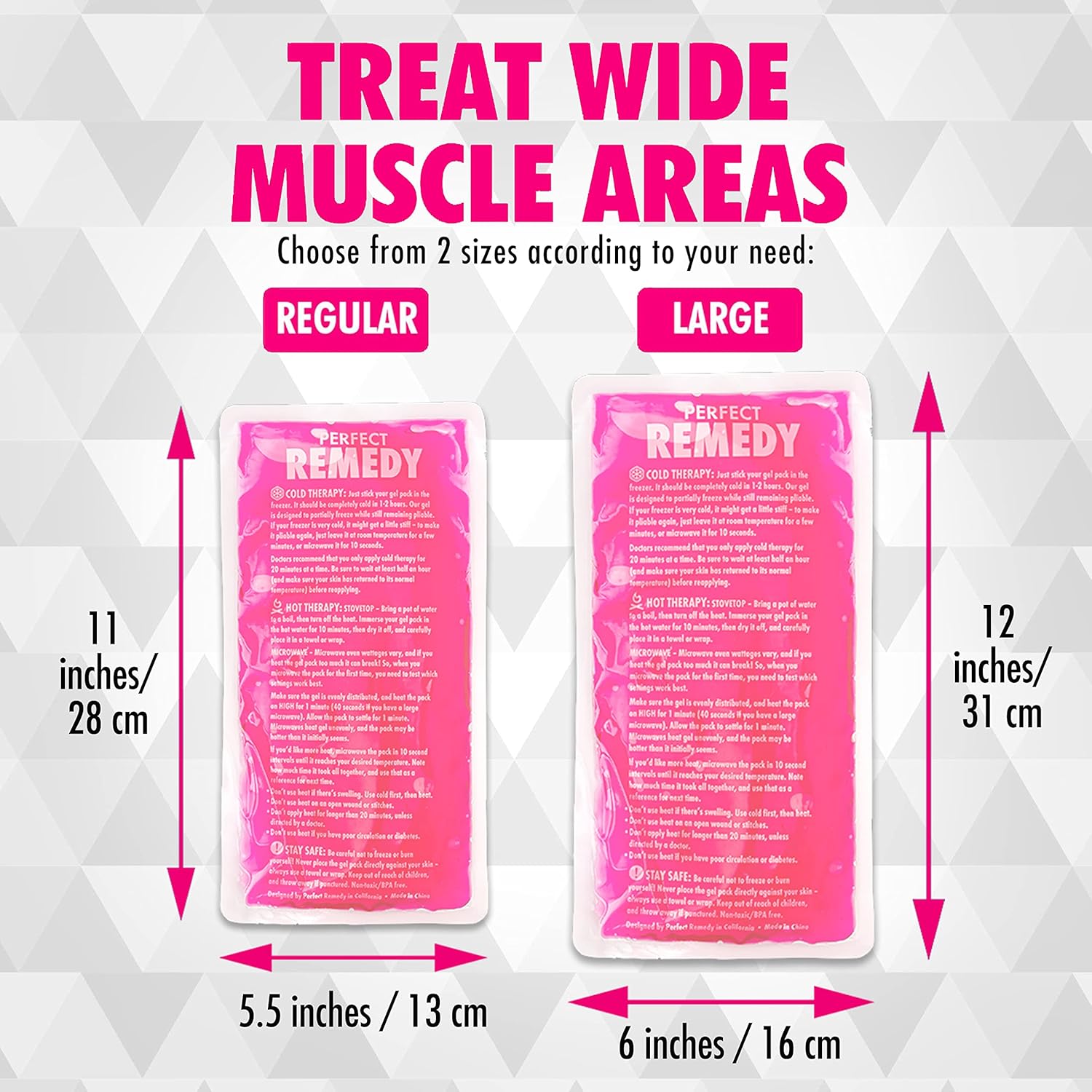 Perfect Remedy 2-Pack Gel Ice Packs for Injuries, Soft and Flexible Hot & Cold Compress, Soothing Ice Pack Aid for Sprains Strains & Soreness conditions, Alternative to Hot Water Bottles (Pink, Large)