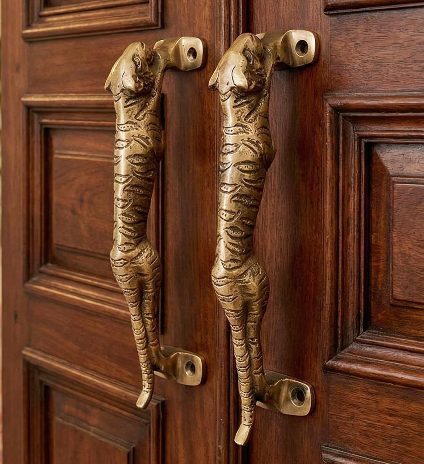eSplanade - 7.5 Jaguar/Tiger Brass Door Handle Set of 2 - Home Decor - Door Pull - Accessories