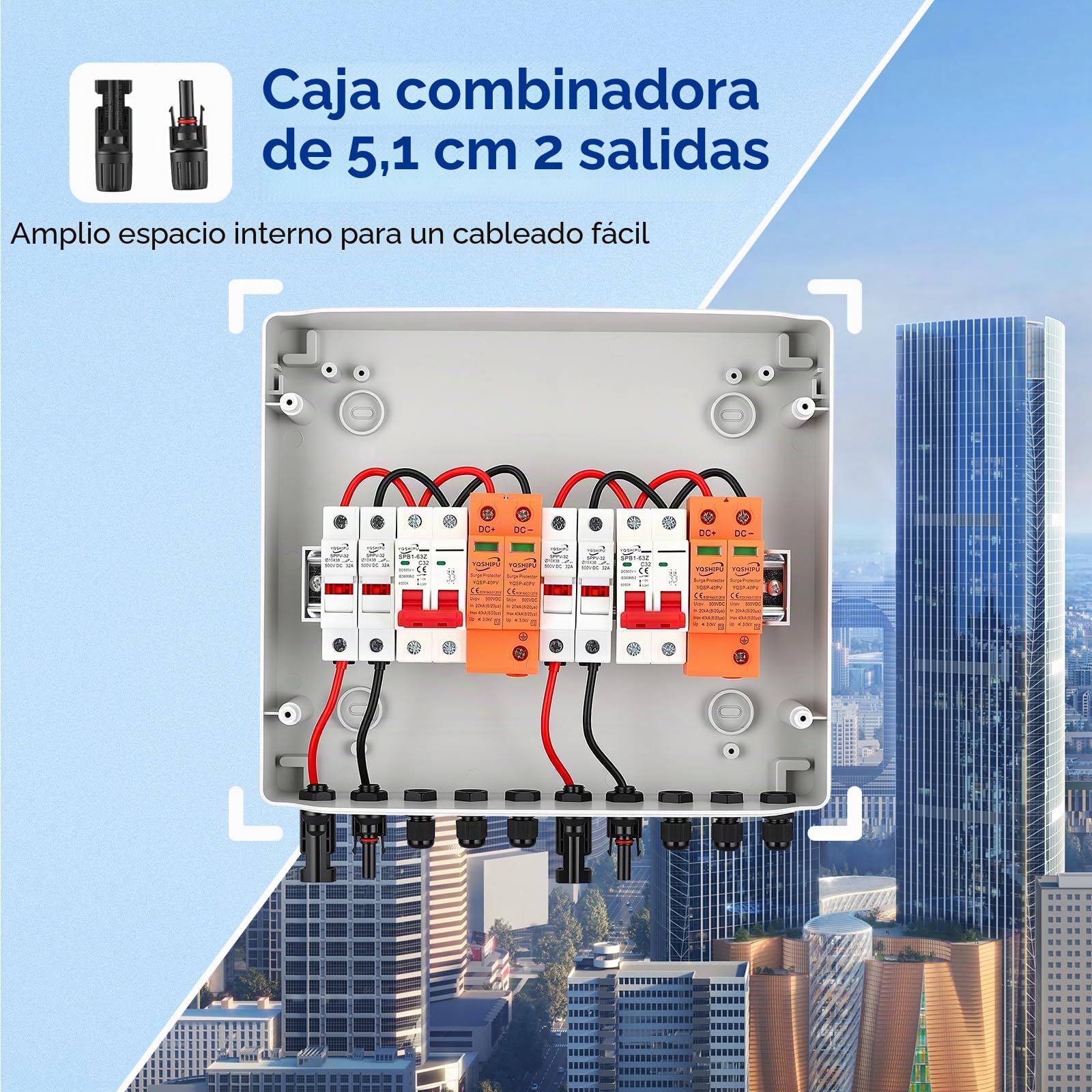 Caja Combinada Solar, Protección FV CC 32A 500V Interruptor IP65, con Protección Multicapa, Gestión Eficiente de Energía