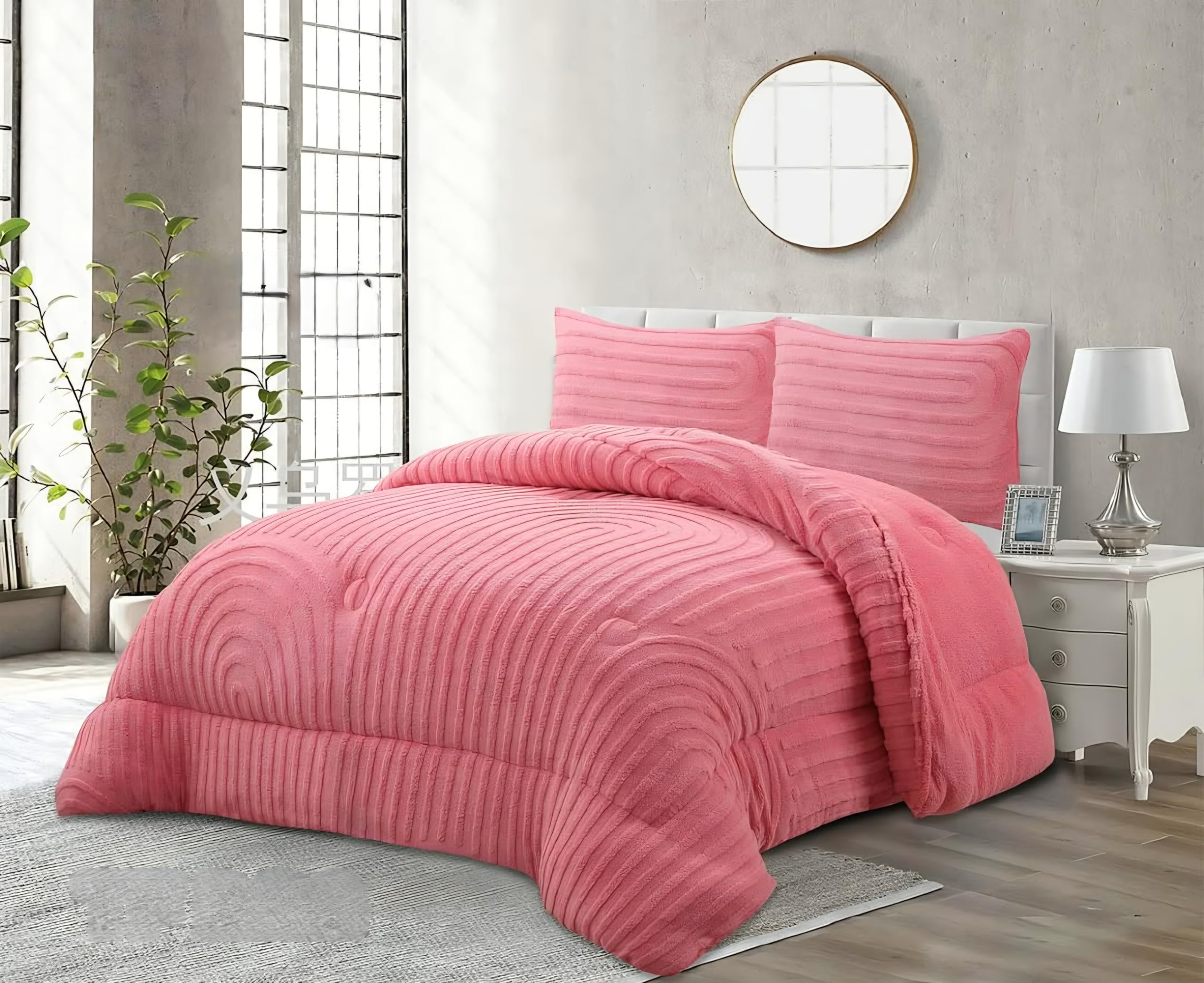 Edredón Borrego Invierno 230x250 cm – Nórdico Efecto Borreguito Extra Suave y Cálido – Edredón Invierno para Cama 135/150 cm – Incluye 2 Fundas de Almohada (Rosa, Cama 135)