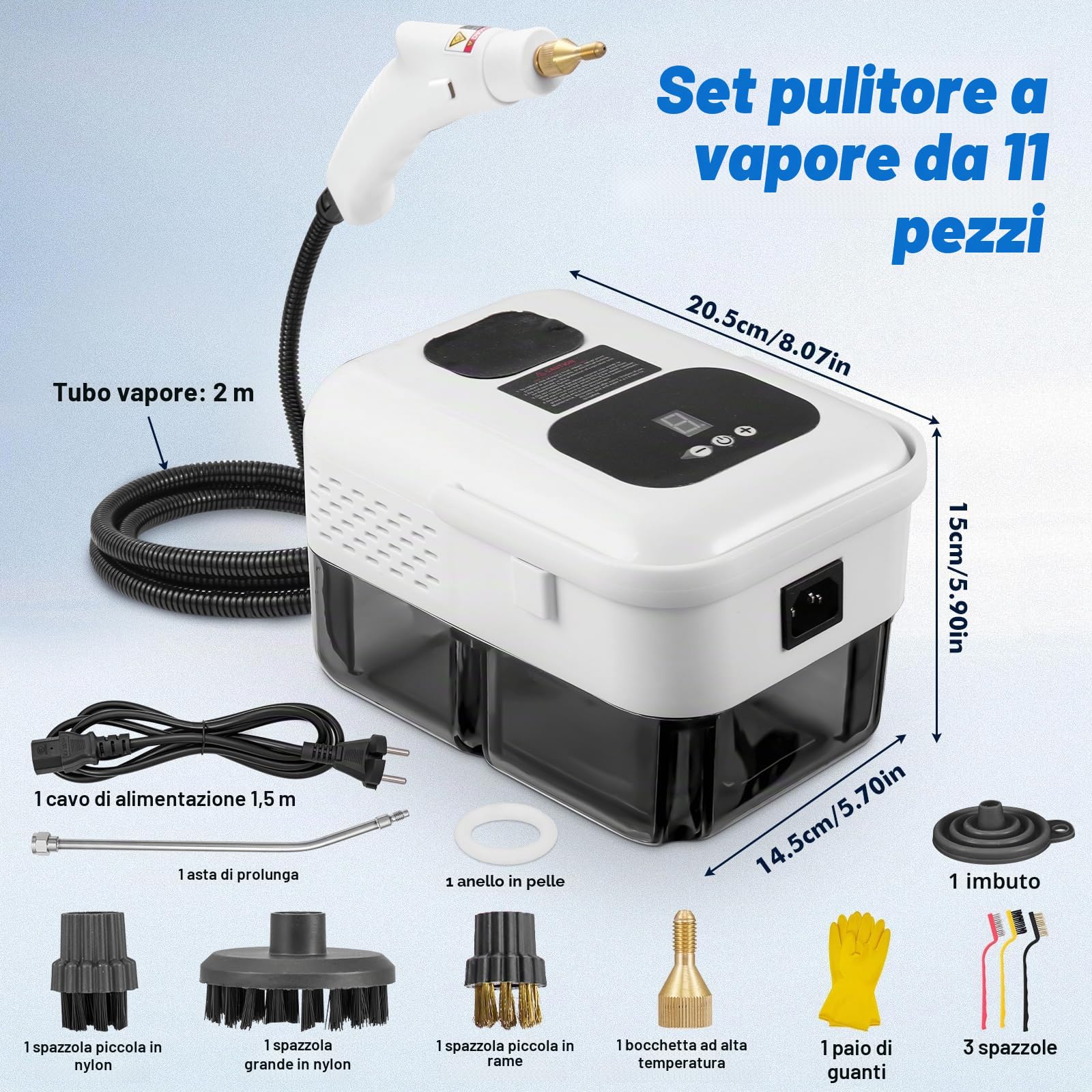 2500W Pulitore a Vapore Portatile, 9 Velocità Regolabili, con 9 Accessori, 1,2L Grande Serbatoio Steam Cleaner, per Cucina Bagno Patio Piastrelle Fughe Pavimenti (Bianco)