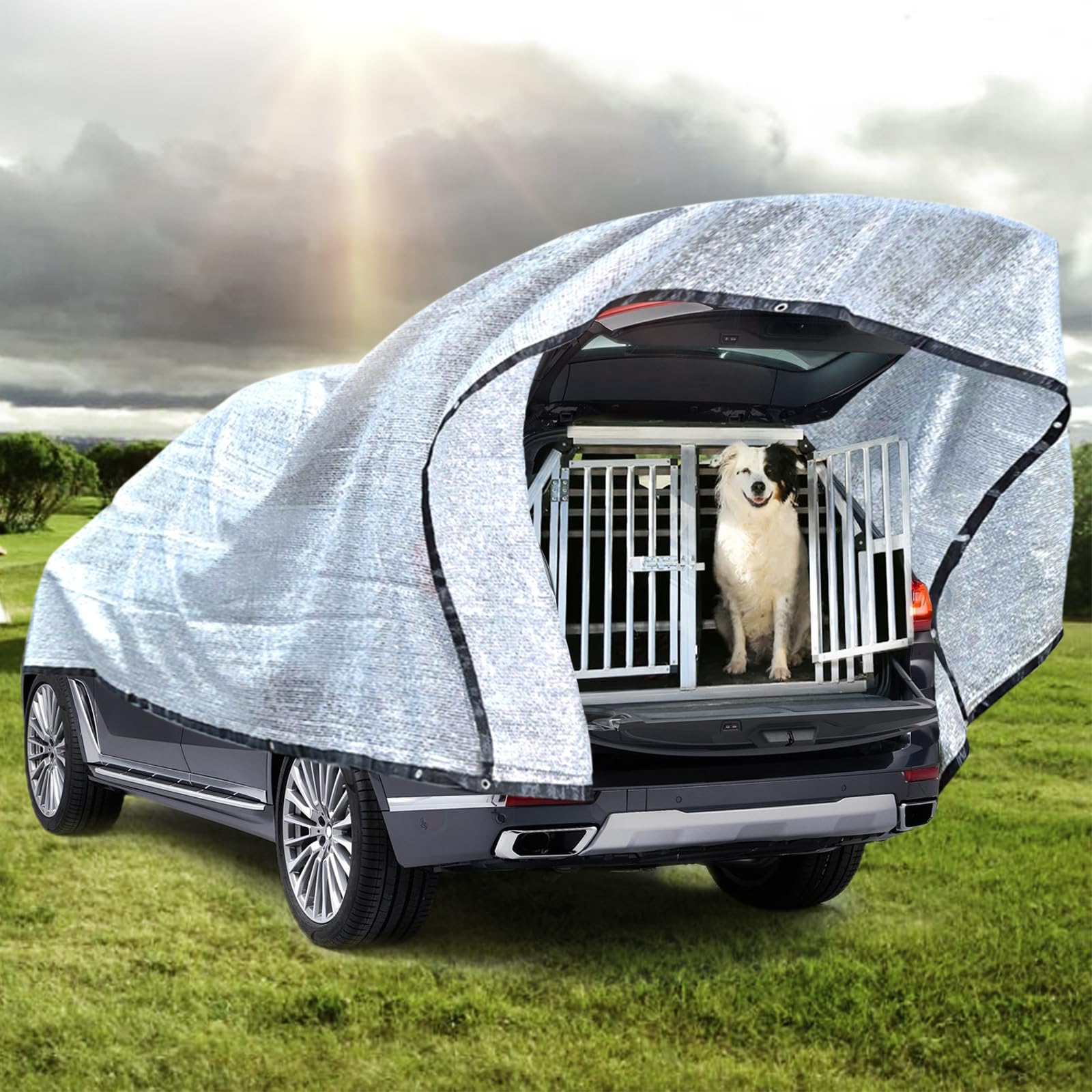 Schattennetz Auto, Alunetz Auto Hund, Schattennetz Auto Hund 85% Verdunkelungsstoff, Reflektierender Aluminium-Schirmstoff, Auto Sonnenschutz Hund, UV-Schutz-Sonnenschutz (4x6m)