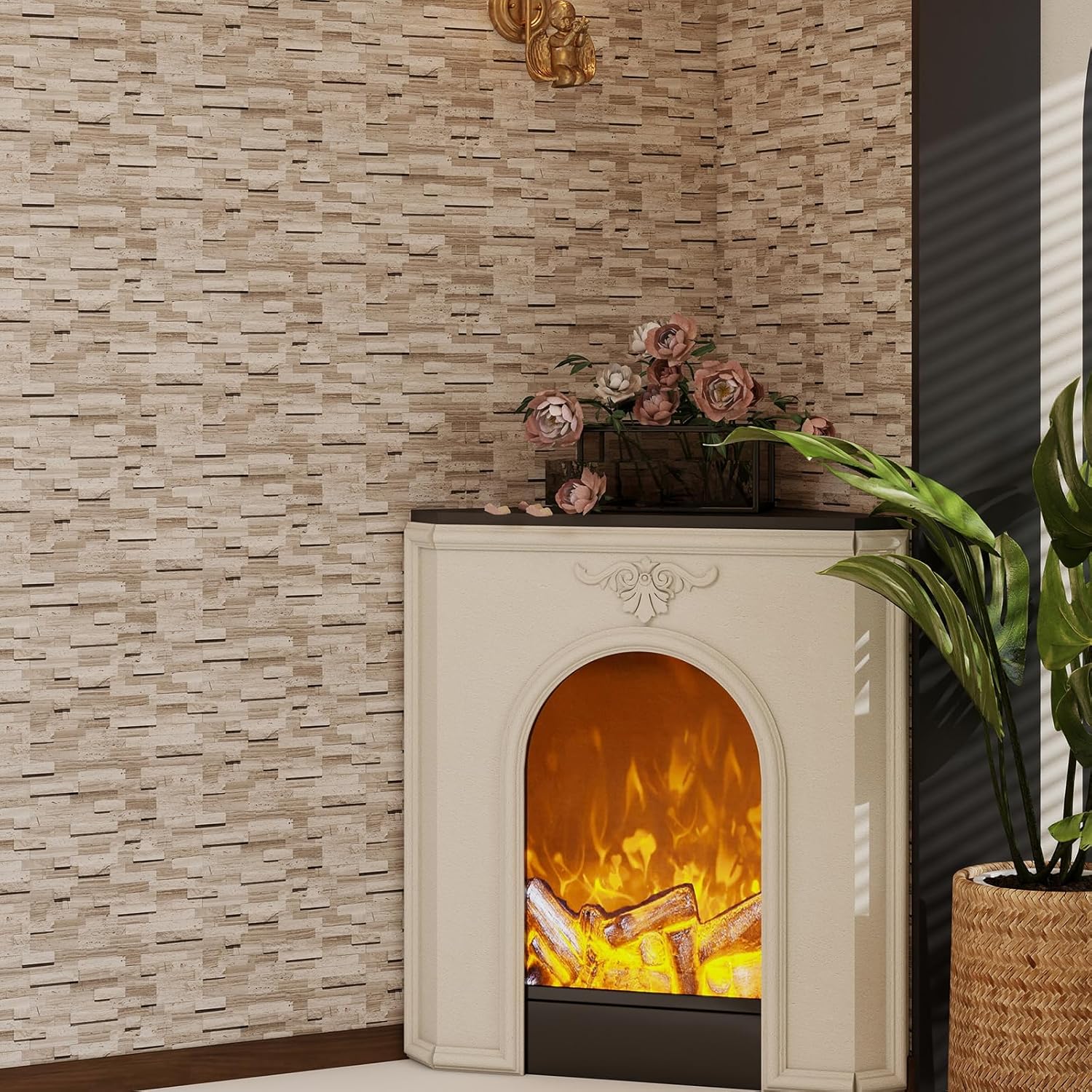 5-Sheet 3D Natural Stone Mosaic Tiles, 12"x11" Peel and Stick Backsplash, Mixed Gray Self Adhesive Wall Tiles for Kitchen Bathroom Fireplace