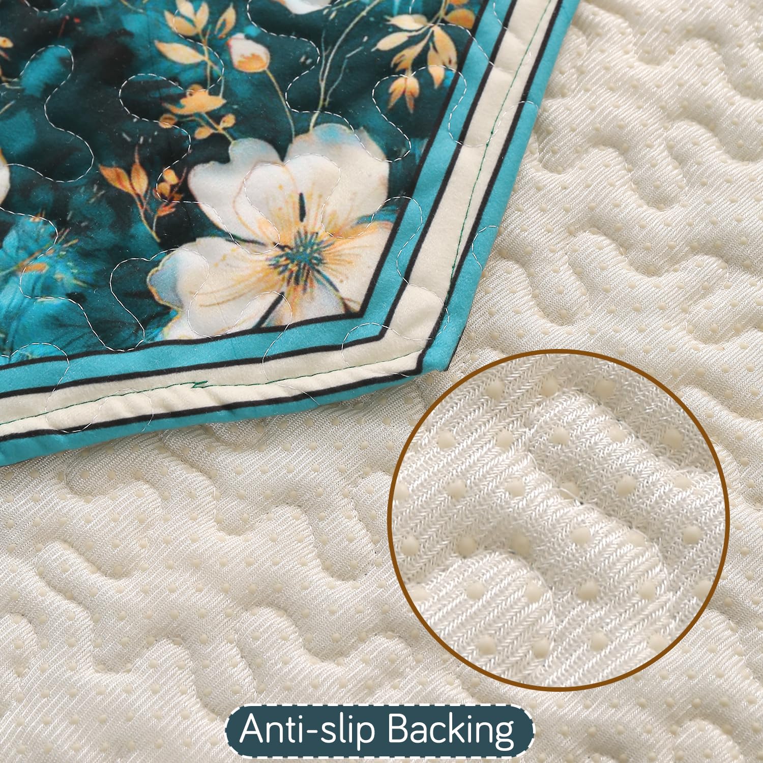 Velvet Sofa Backrest Mat - Pansies Teal -6