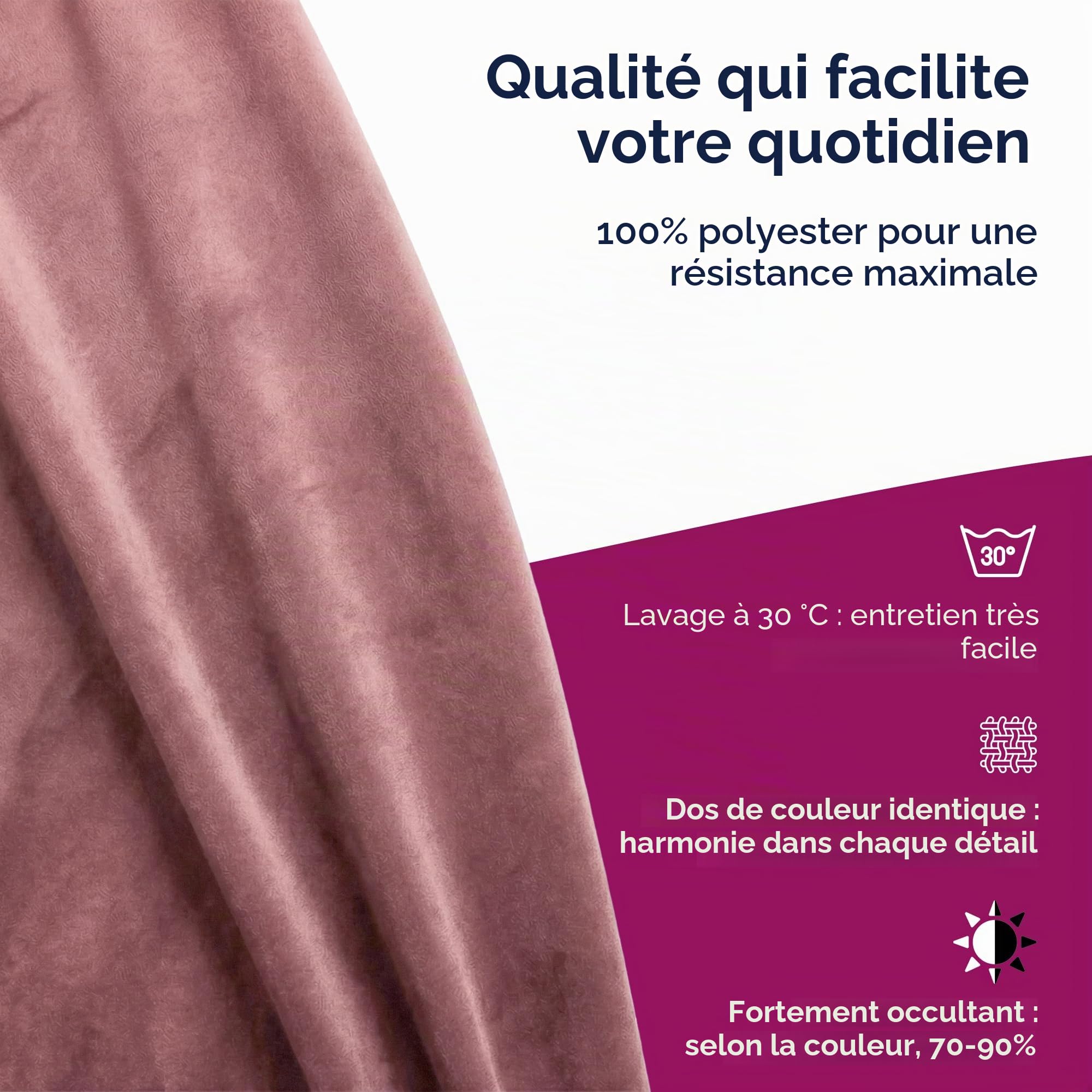 BEAUTEX Rideau en velours avec galon fronceur et bande en U, rideau en velours occultant et opaque, 300x245 cm (Largeur 300 cm, Hauteur 245 cm, Rose)
