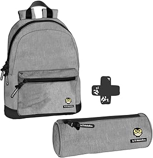 zaino americano monocromo io ti maledico + astuccio ovale organizzato monocromo io ti maledic (GRIGIO CHIARO)