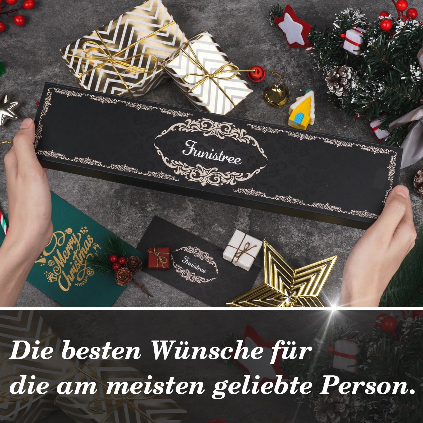 Funistree Küchenmesser Scharf Jahrestag Geschenk für Ihn - 34 Cm Kochmesser Profi Messer, Geschenke für Männer Partner, Ich Liebe Dich Geburtstagsgeschenk für Ehemann, Ergonomisch Chef Fleischmesser