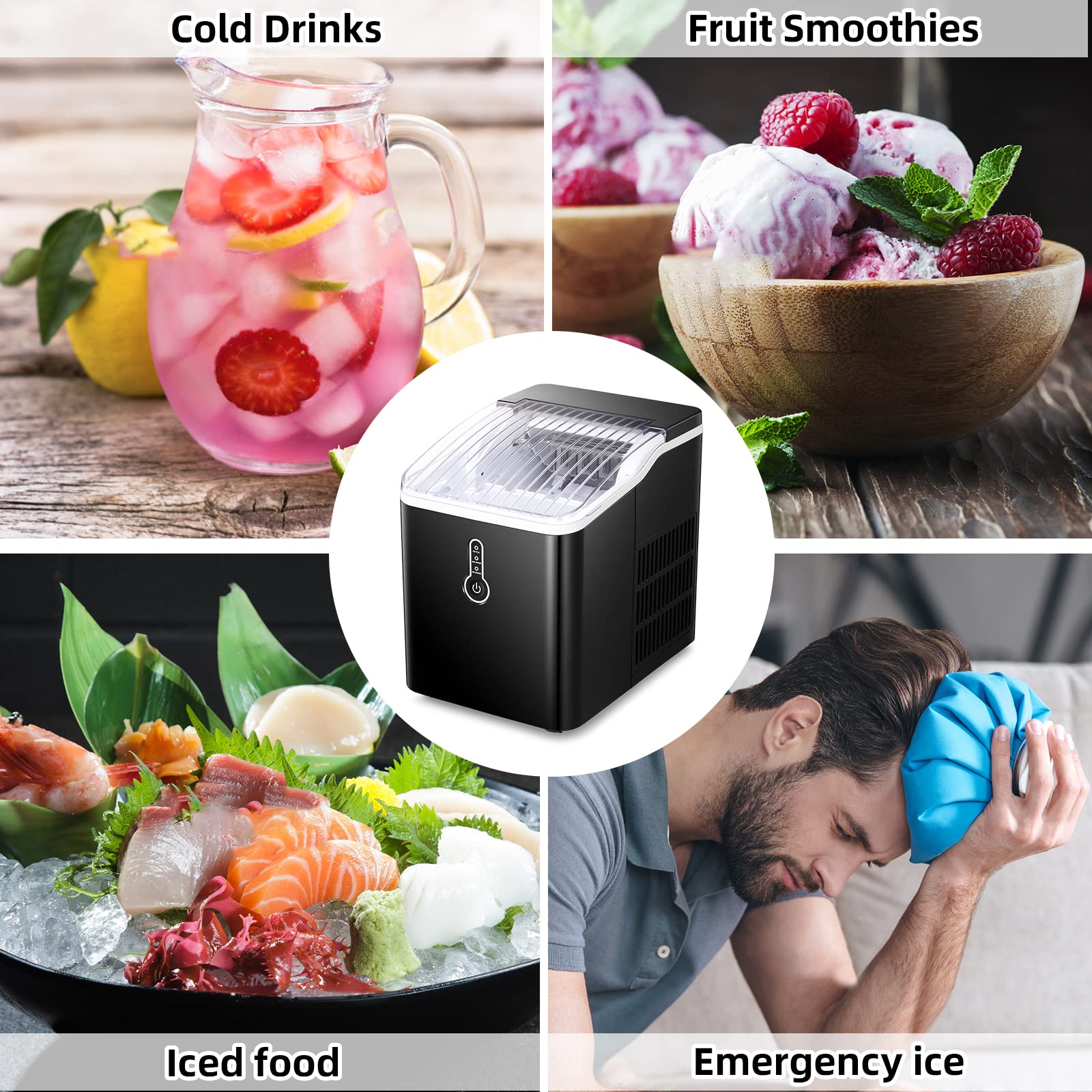 ZAFRO Countertop Ice Maker Machine, Portable Compact Ice Cube Maker with Ice Scoop & Basket, 26Lbs/24H Ice Machine for Home/Kitchen/Office/Bar, Black