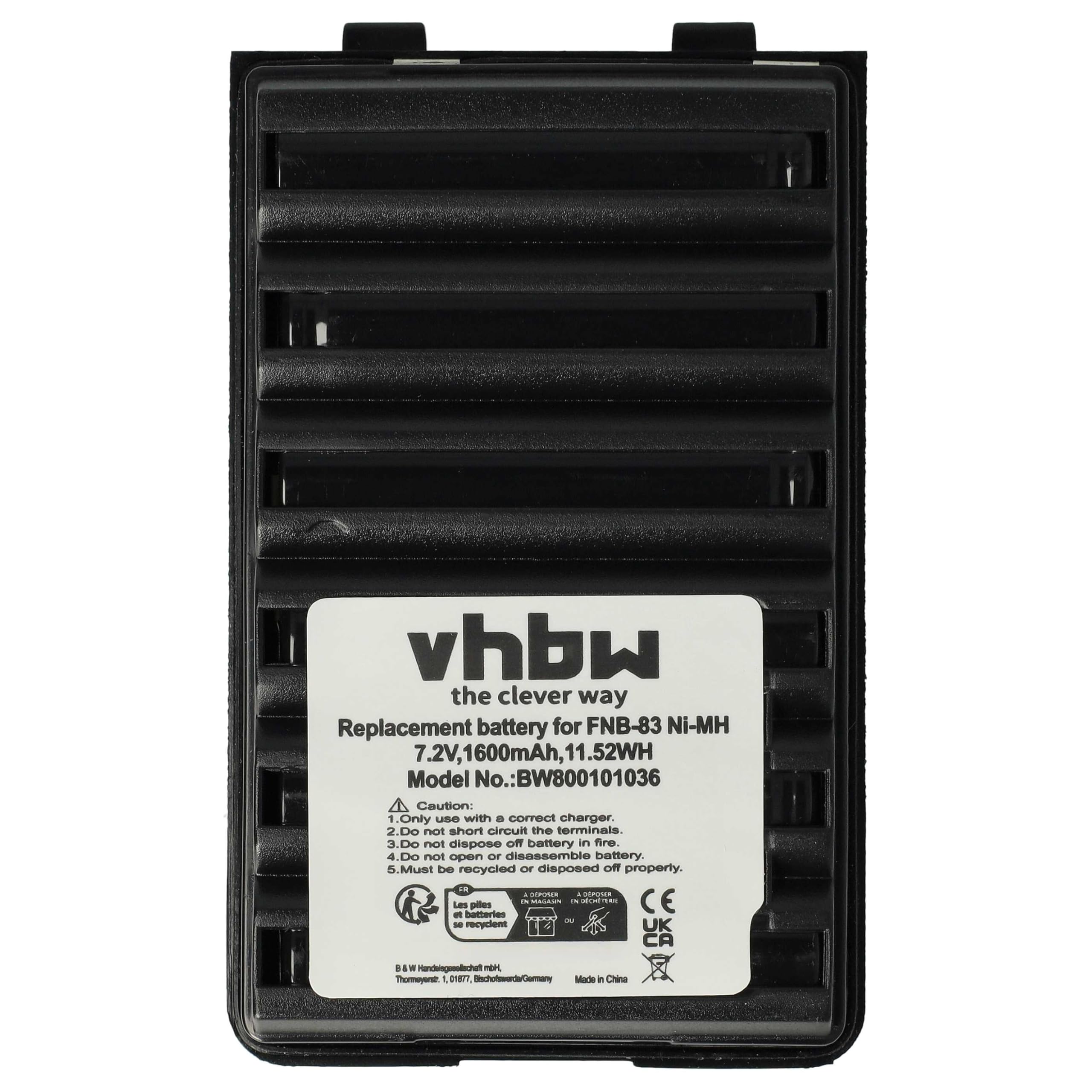 vhbw batteria sostituisce Yaesu/Vertex FNB-64H, FNB-57, FNB-64, FNB-83, AAJ66X001, FNB-83H per radio (1600mAh, 7,2V, NiMH)