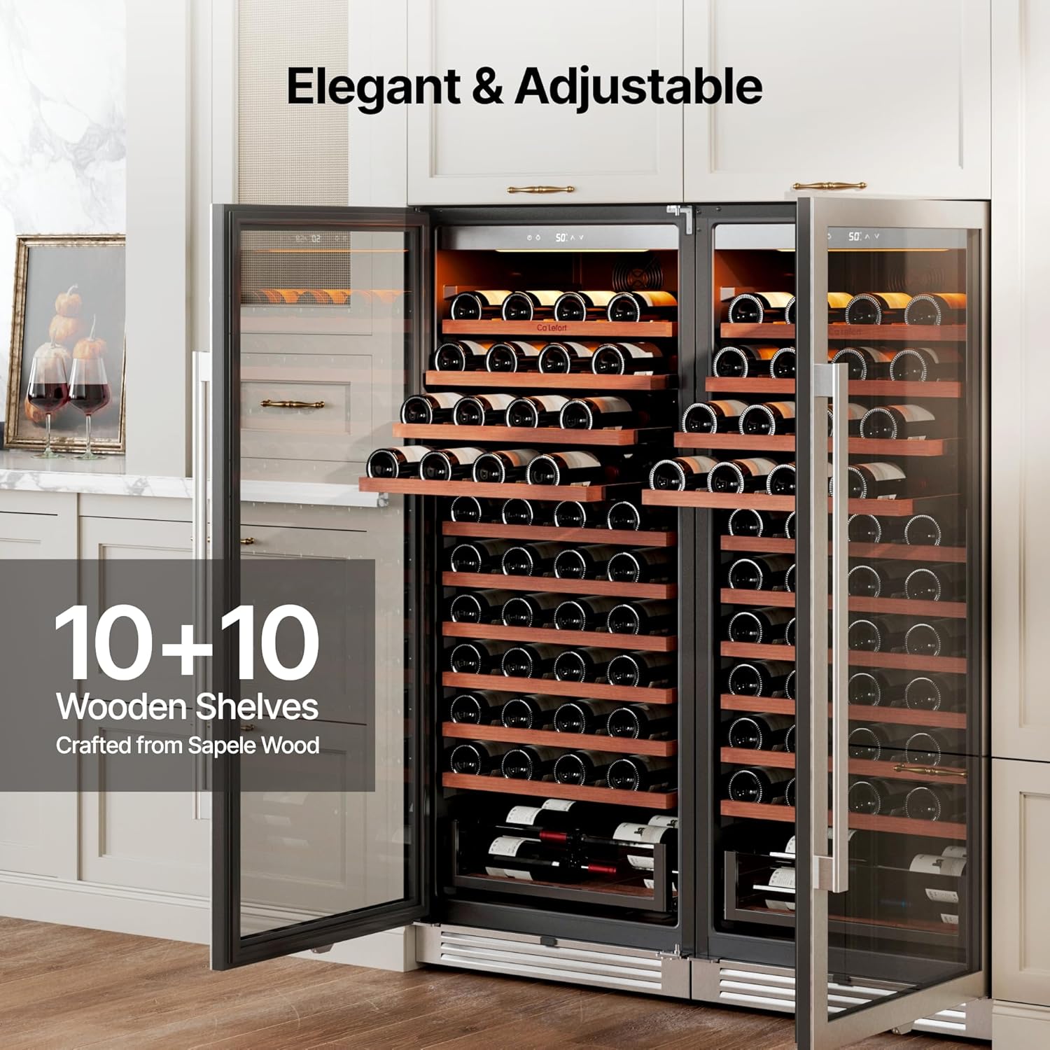 Ca'Lefort 180 Bottle Wine Fridge Bundle, Two 24 Inch Wine Cooler, Energy Star Certified, 40-65°F Temp Control, Adjustable Shelves & 3-Color LED, Built-in/Freestanding for Home/Bar/Kitchen (2 Units)