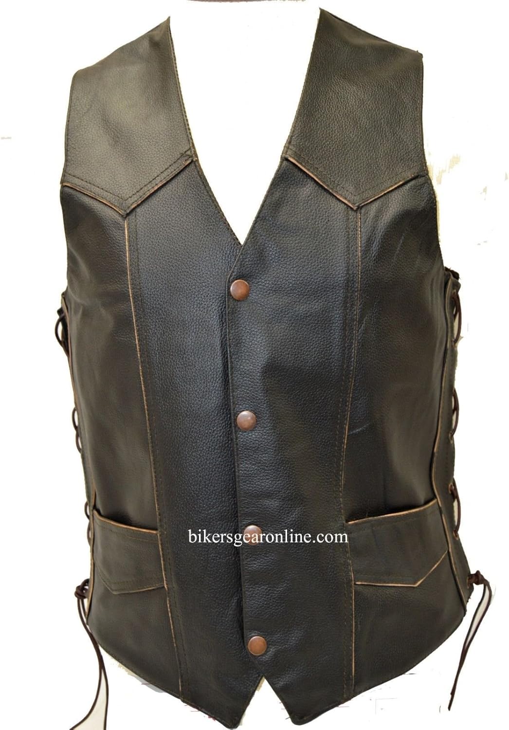 Men's Motorcycle Bikers Retro Brown Leather Vest Native American Back Side Laces (52 Regular)