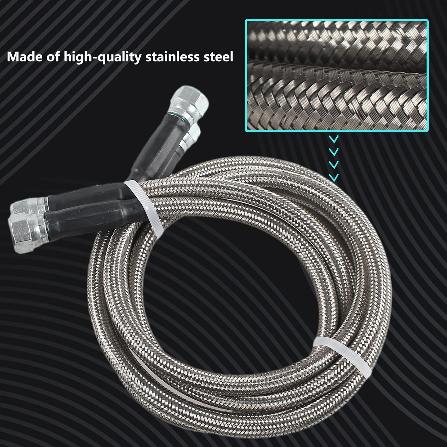 6AN SS Transmission Cooler Hose Fitting Stainless Steel Braided Cooling Lines Compatible with Chevy Ford Mopar Replacement for TH350/ 700R4/ TH400 50"