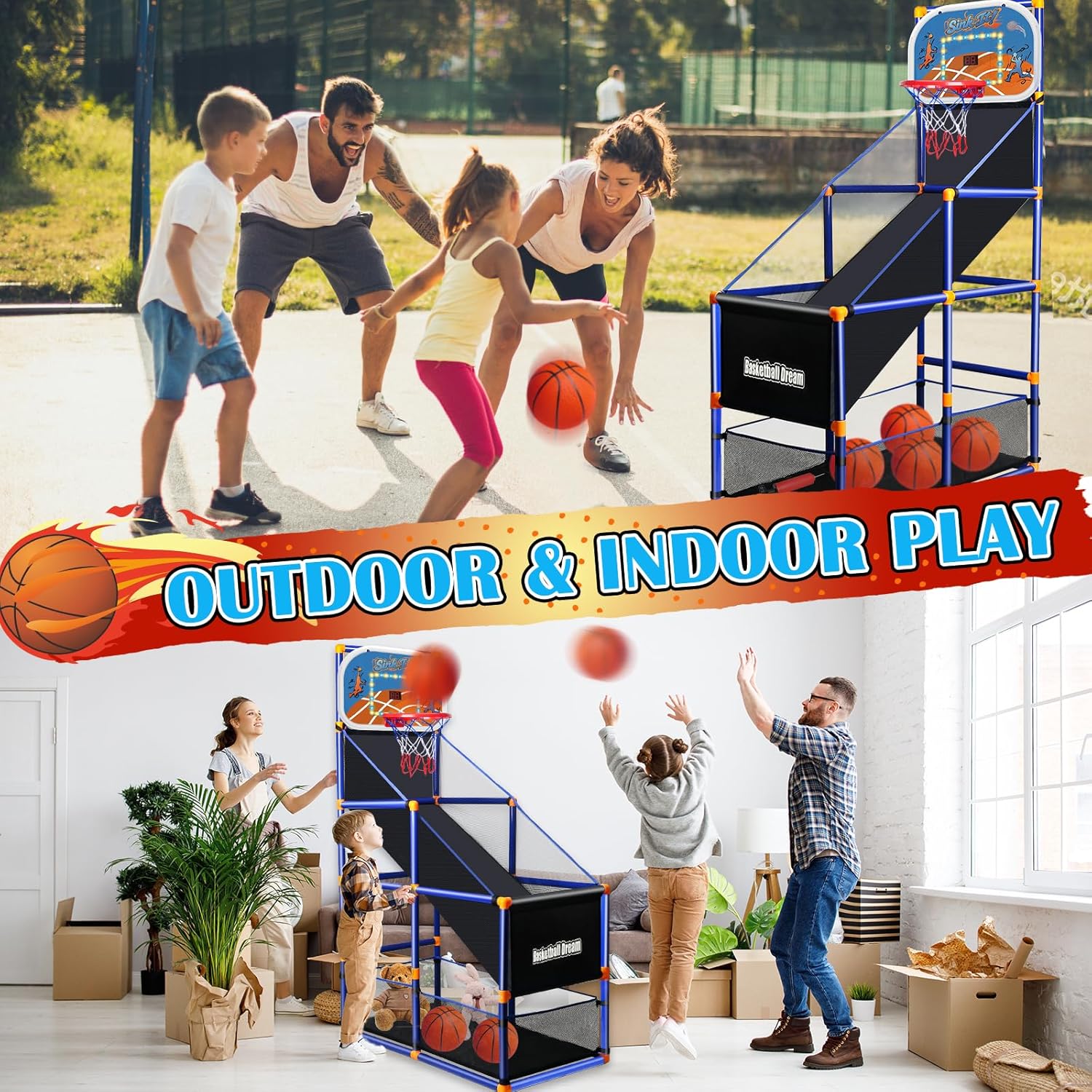 LED Arcade Basketball Game Set w/Electronic Scoreboard for Kids, Boy Toys Basketball Hoop with 4-5 Balls for 3-12 Years Old, Adjustable Height w/Pump & Storage Net for Indoor Outdoor Sports Play