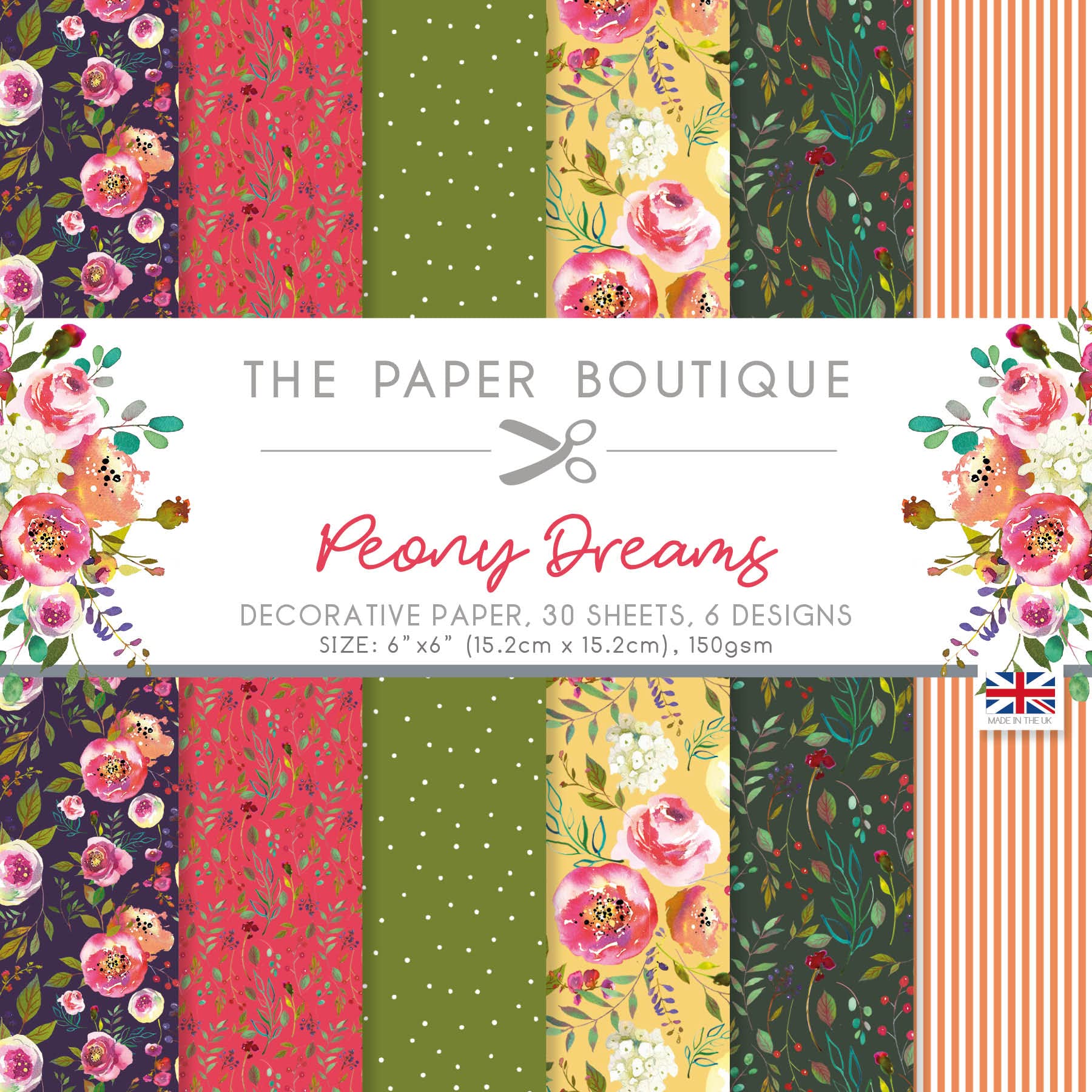 Paper Boutique Multicoloured Peony Dreams-Paper Pad, 6 X 6 Inches