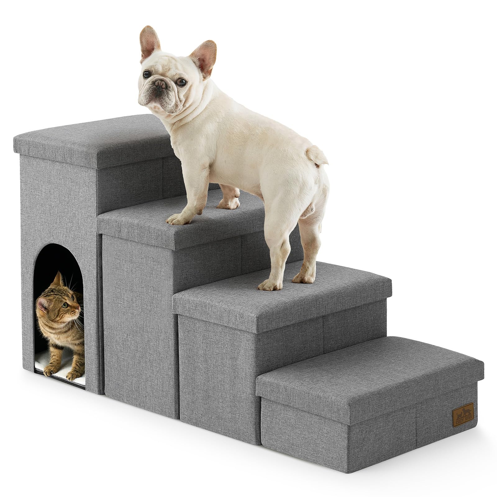 COZY KISS Dog Stair for Small Dogs with Storage, Foldable Pet Step with Leakproof Cover, Older Cat Ramp for Chair Couch Sofa, Lightweight, Comfort (Grey, Condo(109x43x58cm), 4)
