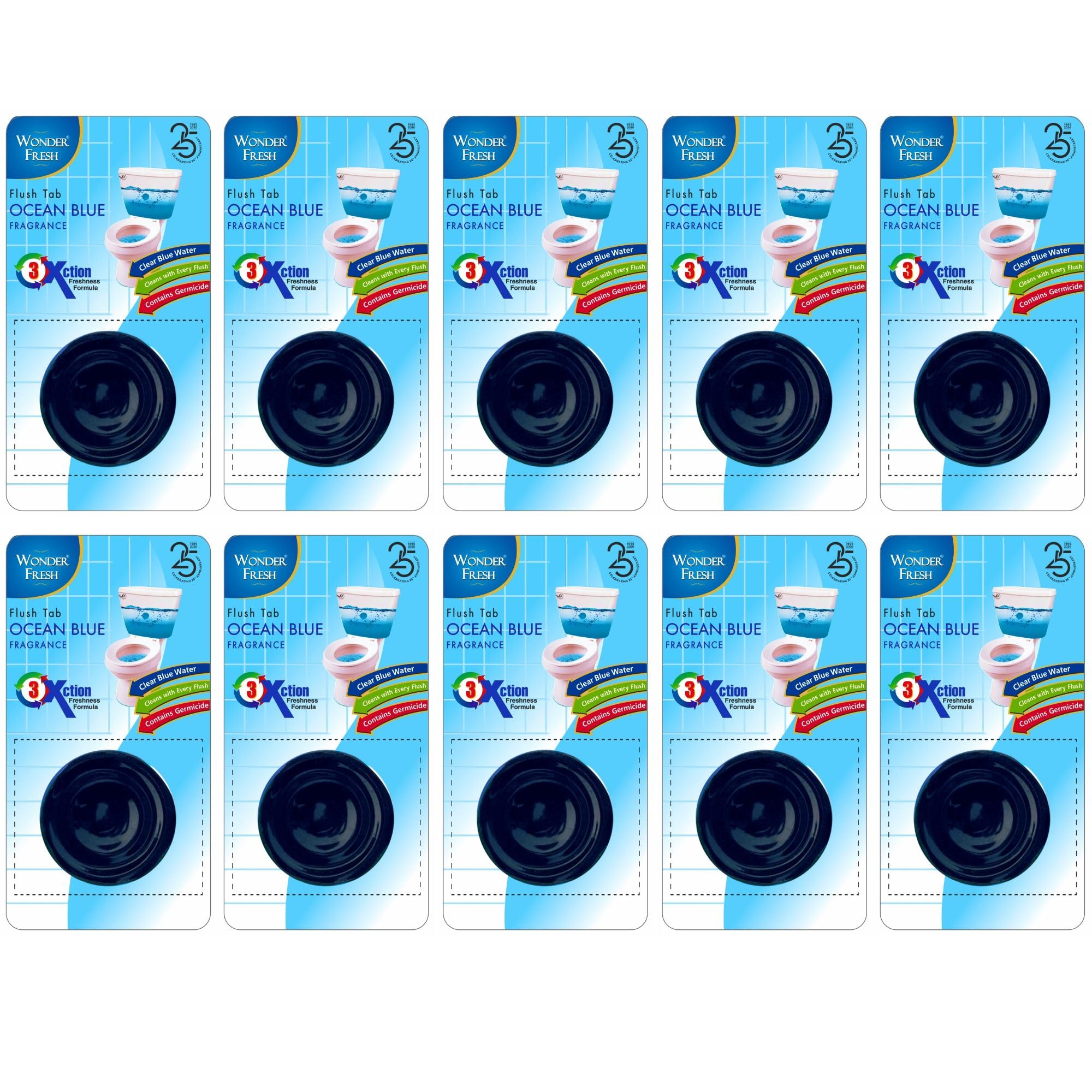 Wonder Fresh Flushmatic In-Cistern Toilet Cleaner Tablet | Flush Tank Cleaner Block | Ocean Blue Fragrance | 3x Action Formula | Last upto 120 Flushes - 50g solo (10, 50g)