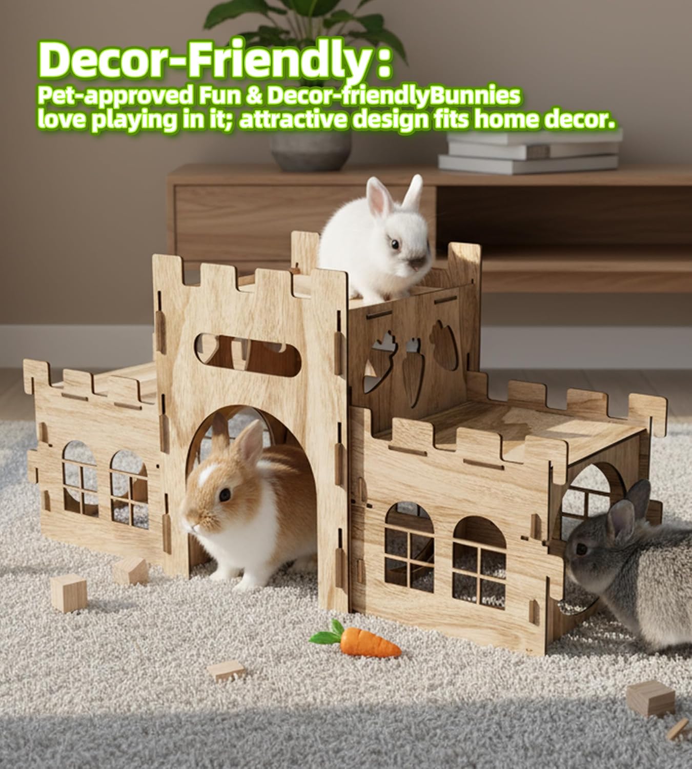HIIMALEX Extra Large Bunny Castles Hideout Split Balcony for Indoor Bunnies Climbing Tower with Tunnel Sturdy House for Rabbits Ferrets Guinea Pigs Hamsters Ventilated Enrichment Toys Habitat